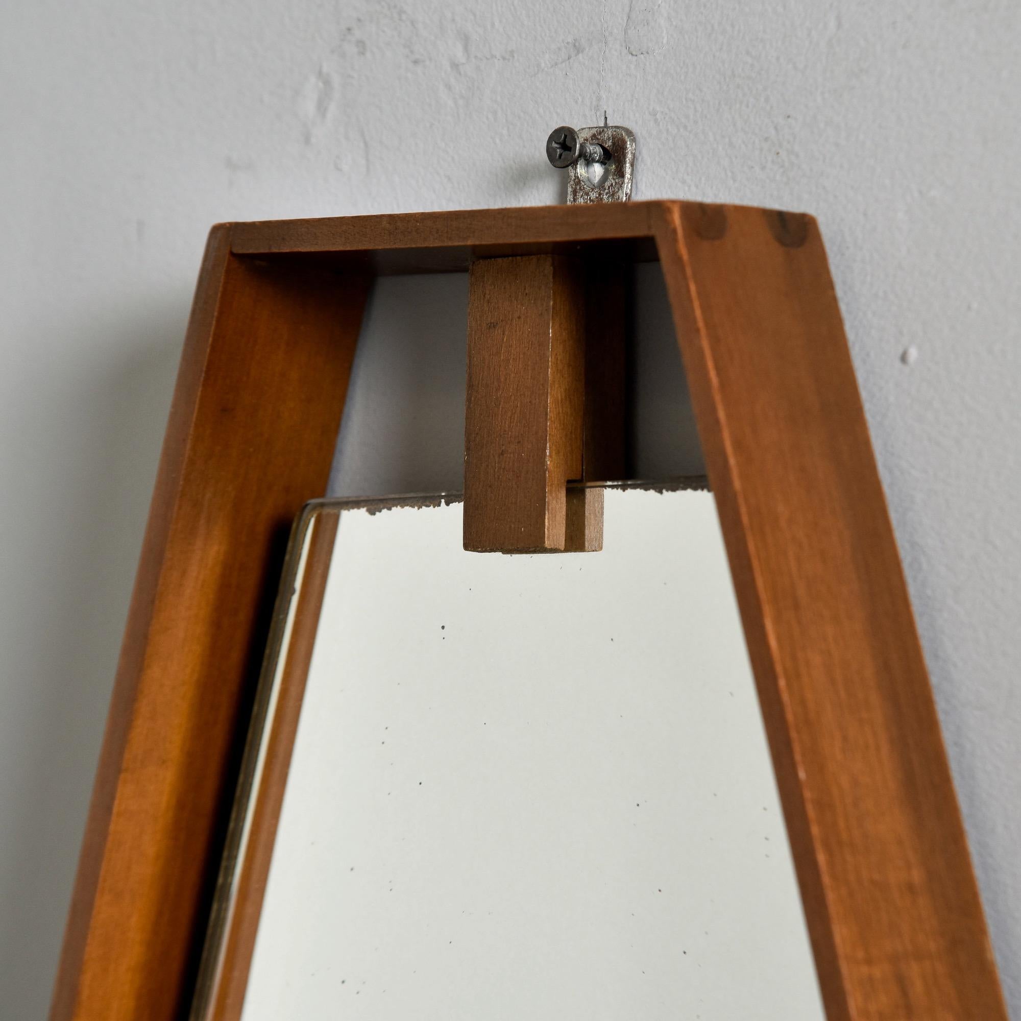 Italian Mid Century Long Walnut Inset Frame Mirror For Sale 3