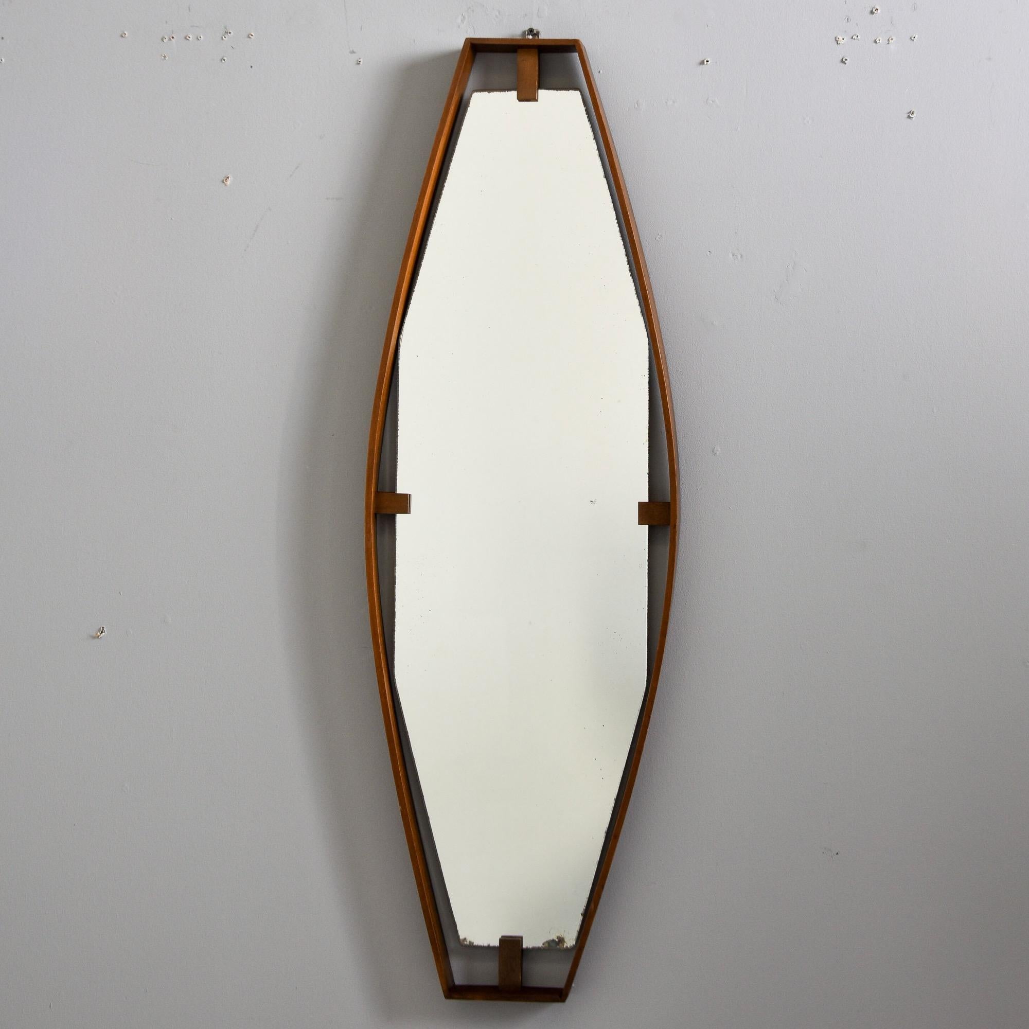 Italian Mid Century Long Walnut Inset Frame Mirror For Sale 4