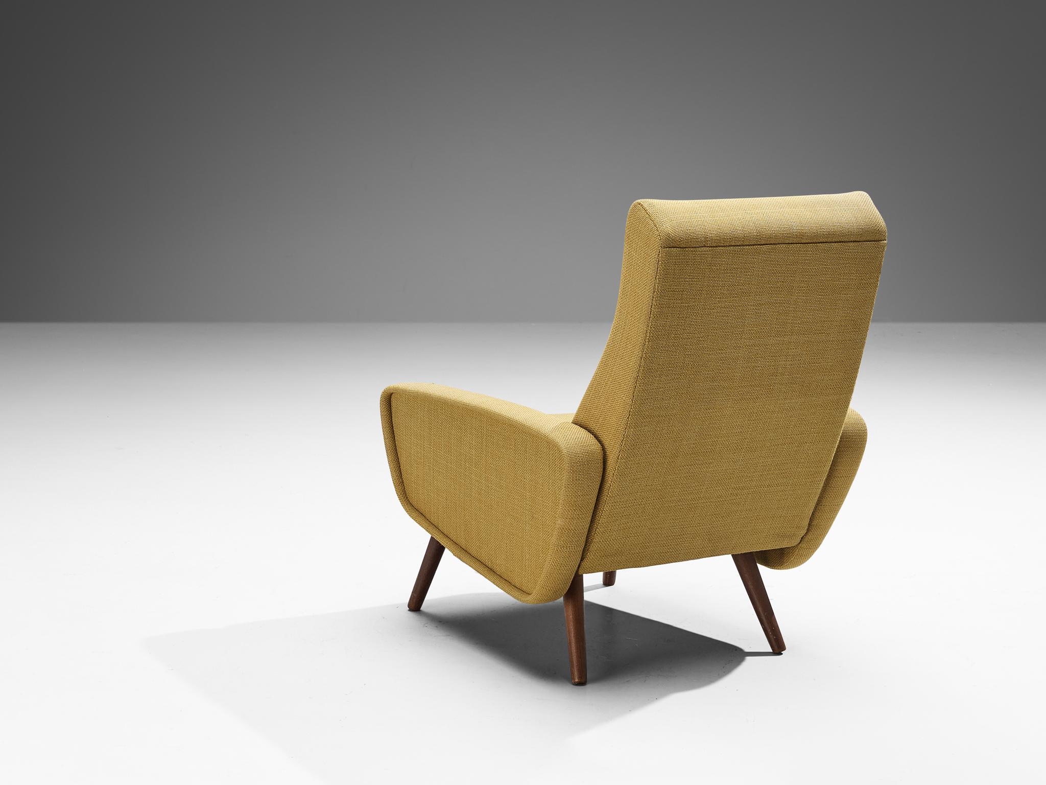 Italian Midcentury Lounge Chair in Mustard Yellow Upholstery For Sale 3