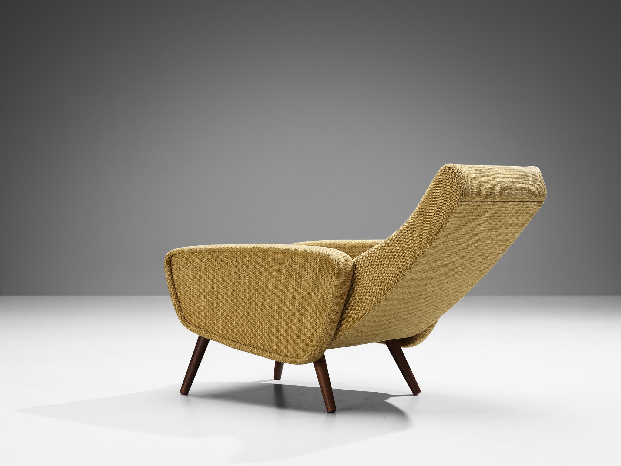 Fabric Italian Midcentury Lounge Chair in Mustard Yellow Upholstery For Sale