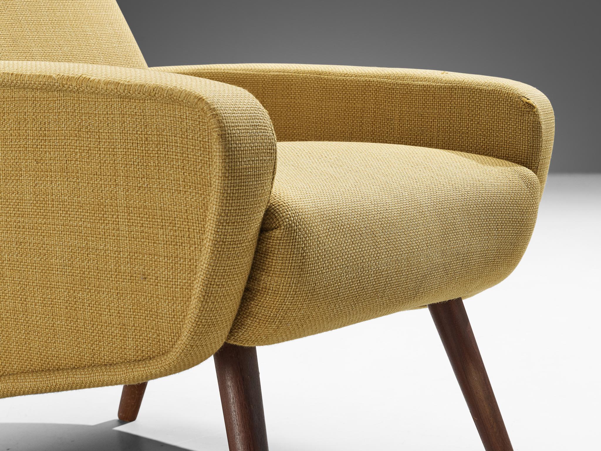 Italian Midcentury Lounge Chair in Mustard Yellow Upholstery For Sale 3