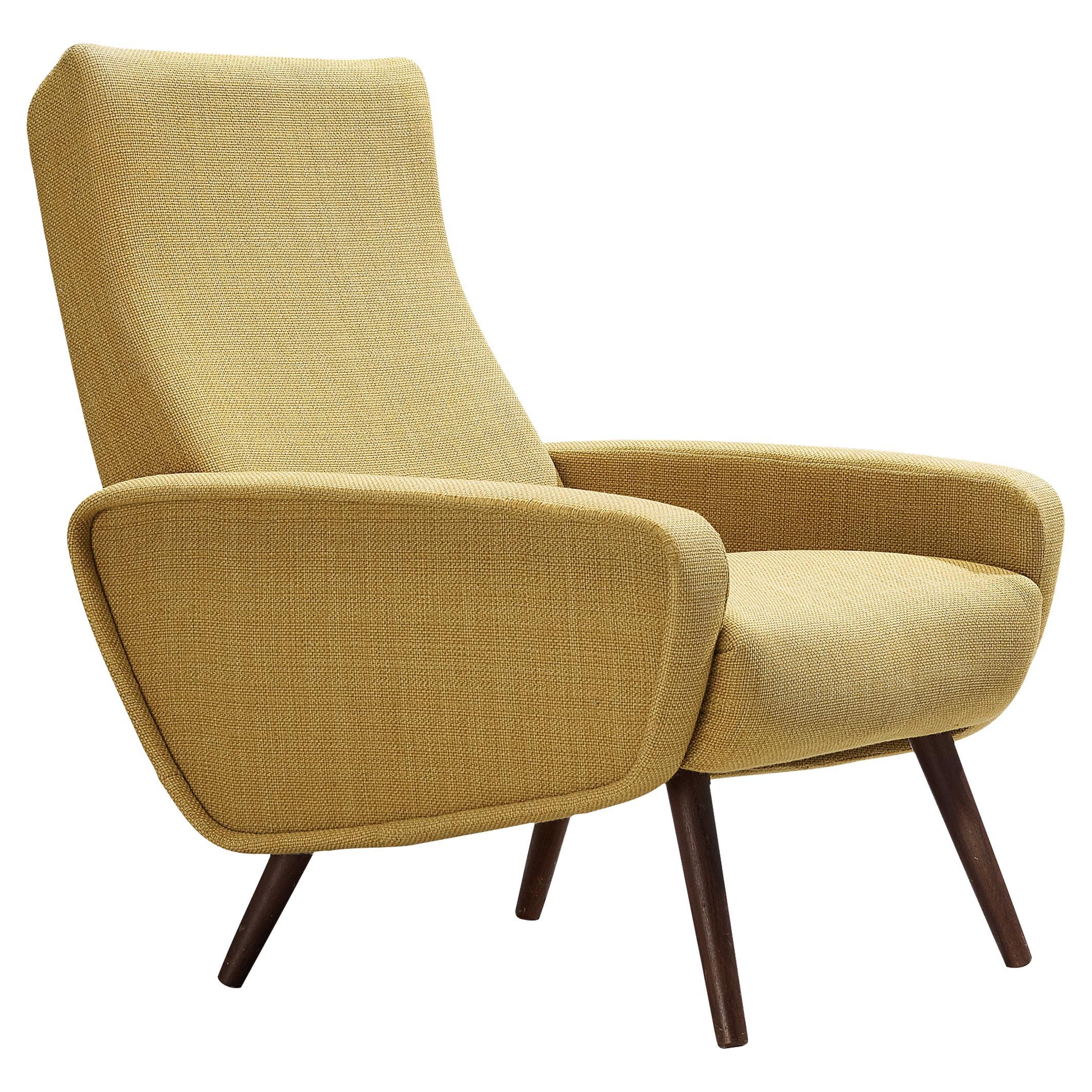 Italian Midcentury Lounge Chair in Mustard Yellow Upholstery For Sale
