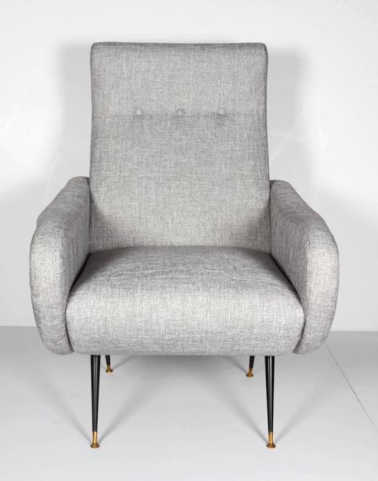Enameled Italian Midcentury Lounge Chair in Woven Grey, circa 1950s
