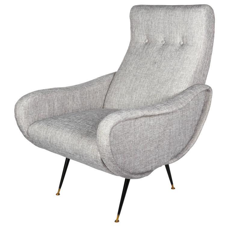 Italian Midcentury Lounge Chair in Woven Grey, circa 1950s In Good Condition In Fort Lauderdale, FL