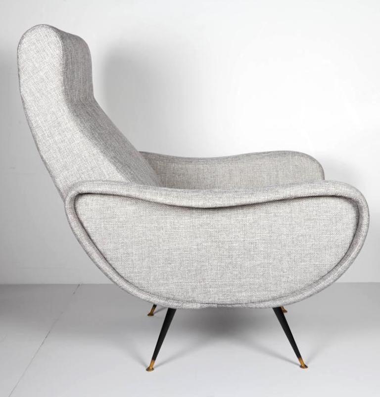 Metal Italian Midcentury Lounge Chair in Woven Grey, circa 1950s