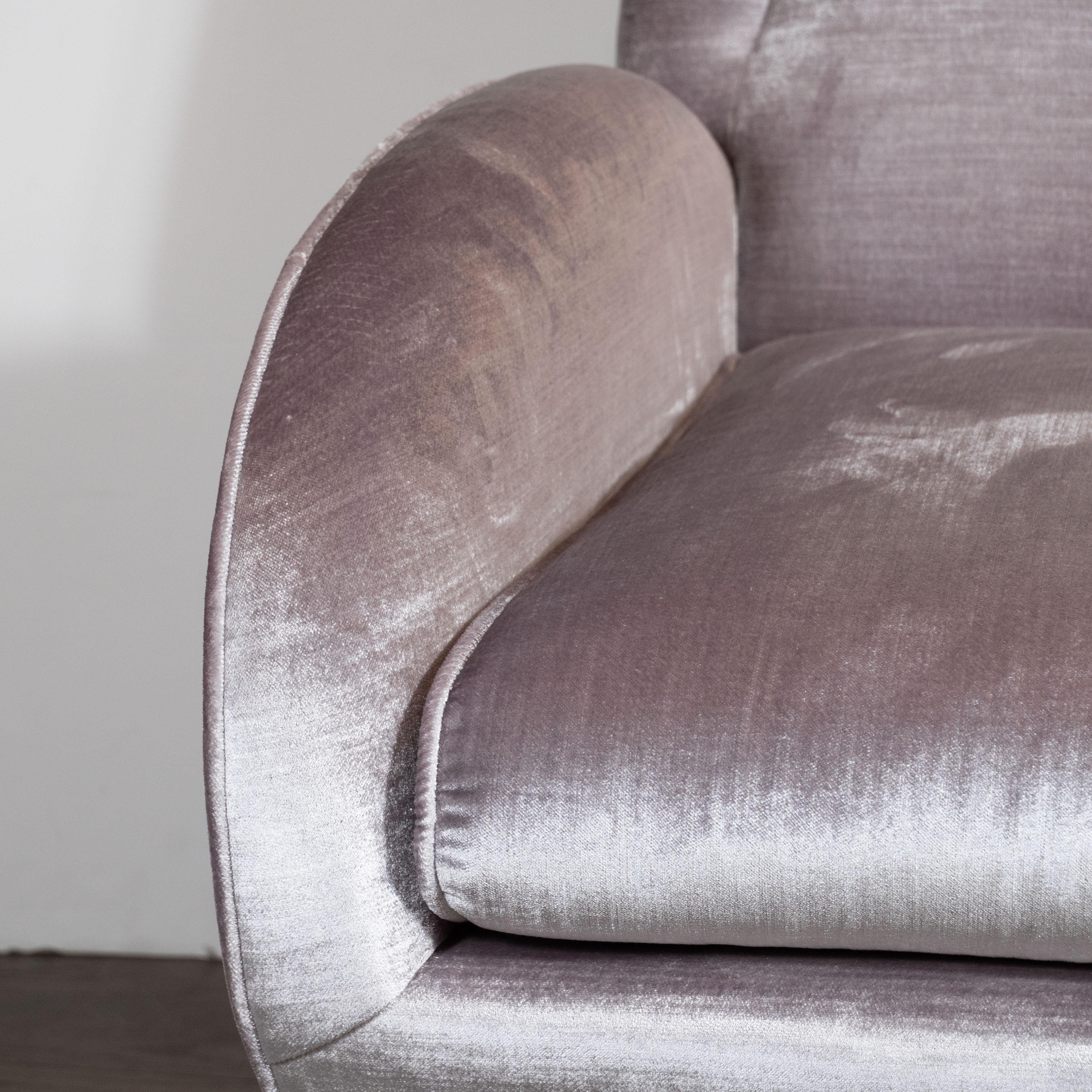 Mid-Century Modern Italian Midcentury Lounge Chair with Brass Sabots in Smoked Lavender Velvet