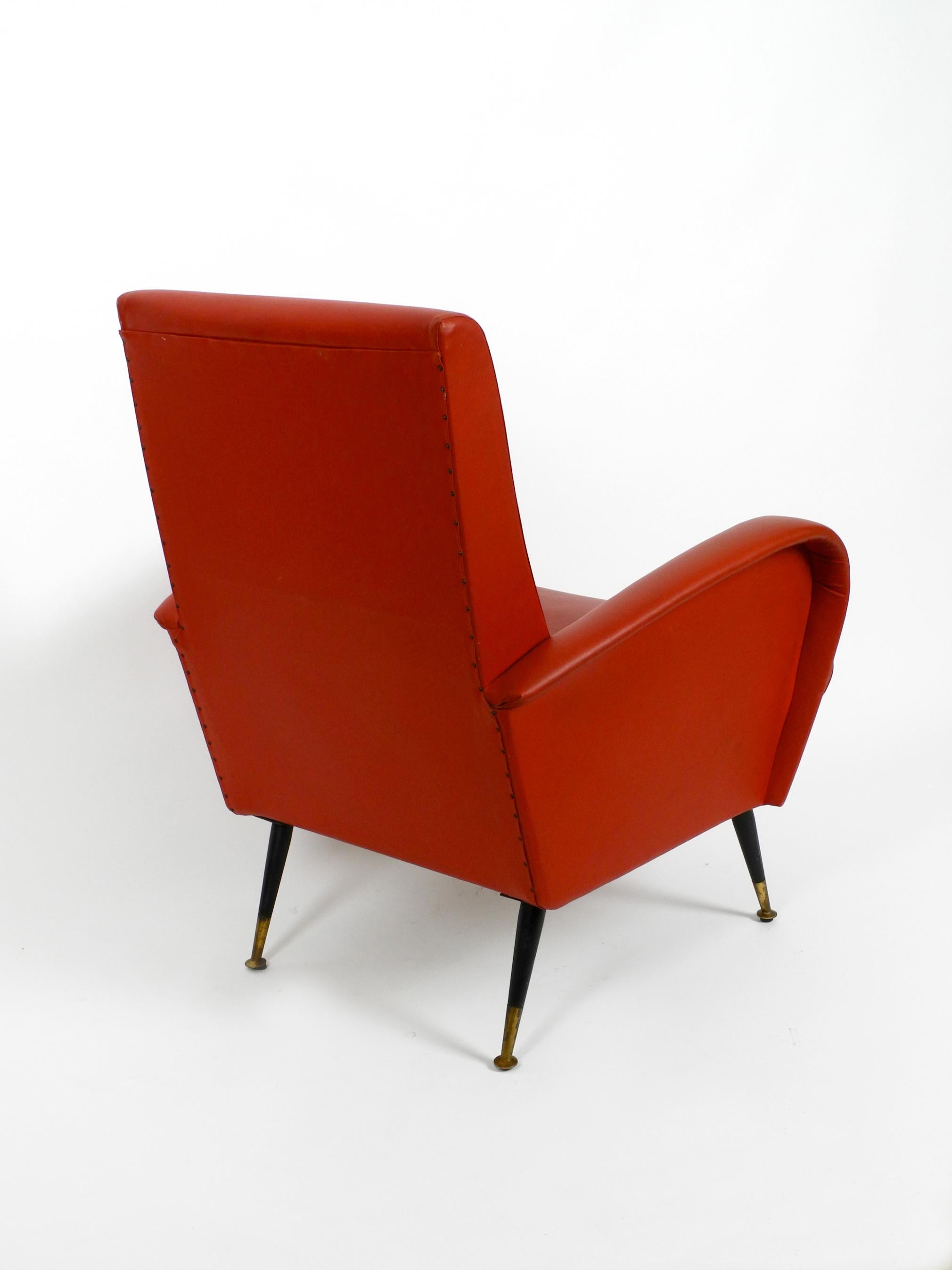 Mid-Century Modern Italian Midcentury Lounge Chair with Red Original Faux Leather Cover