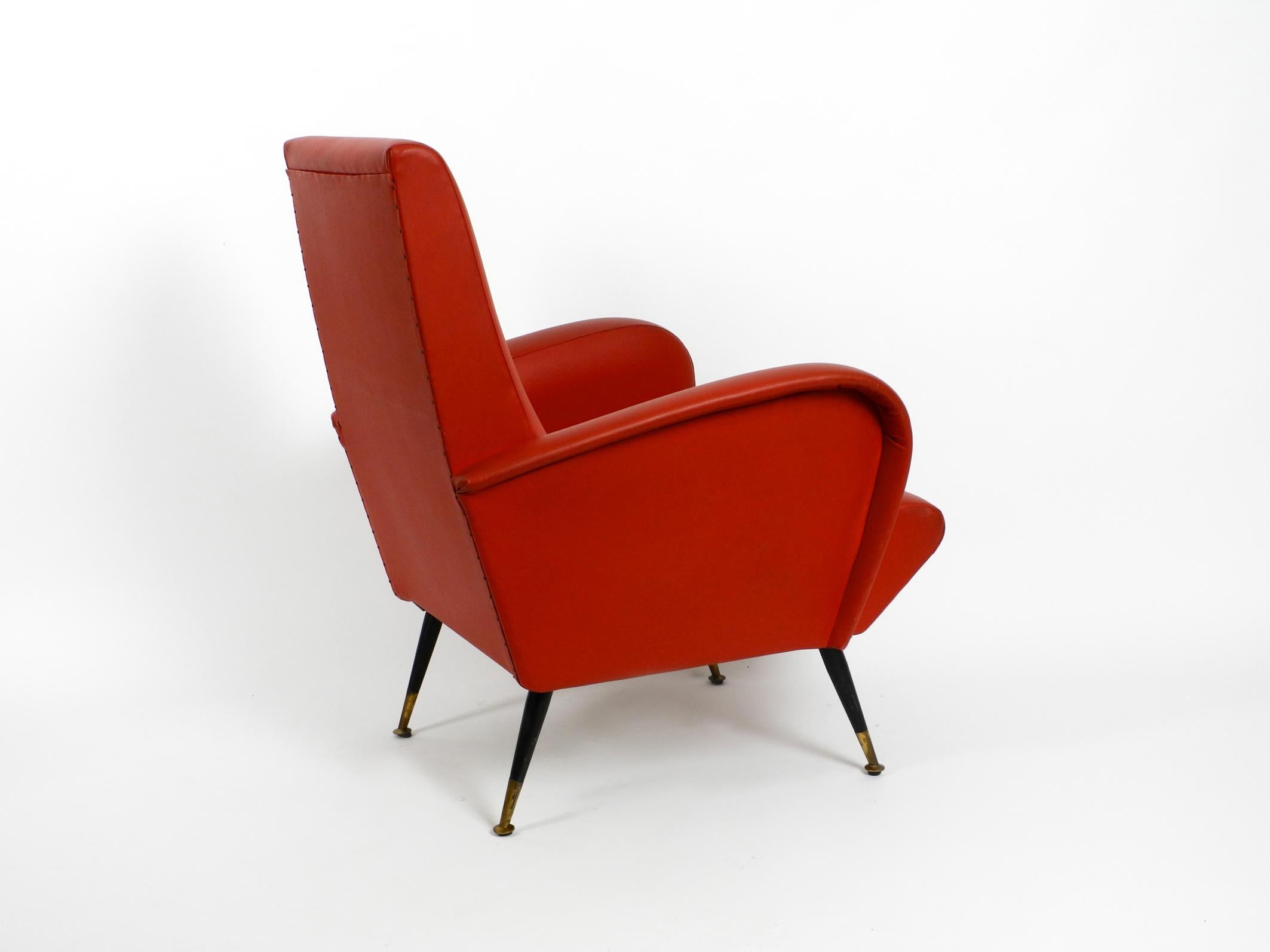 Italian Midcentury Lounge Chair with Red Original Faux Leather Cover In Good Condition In München, DE