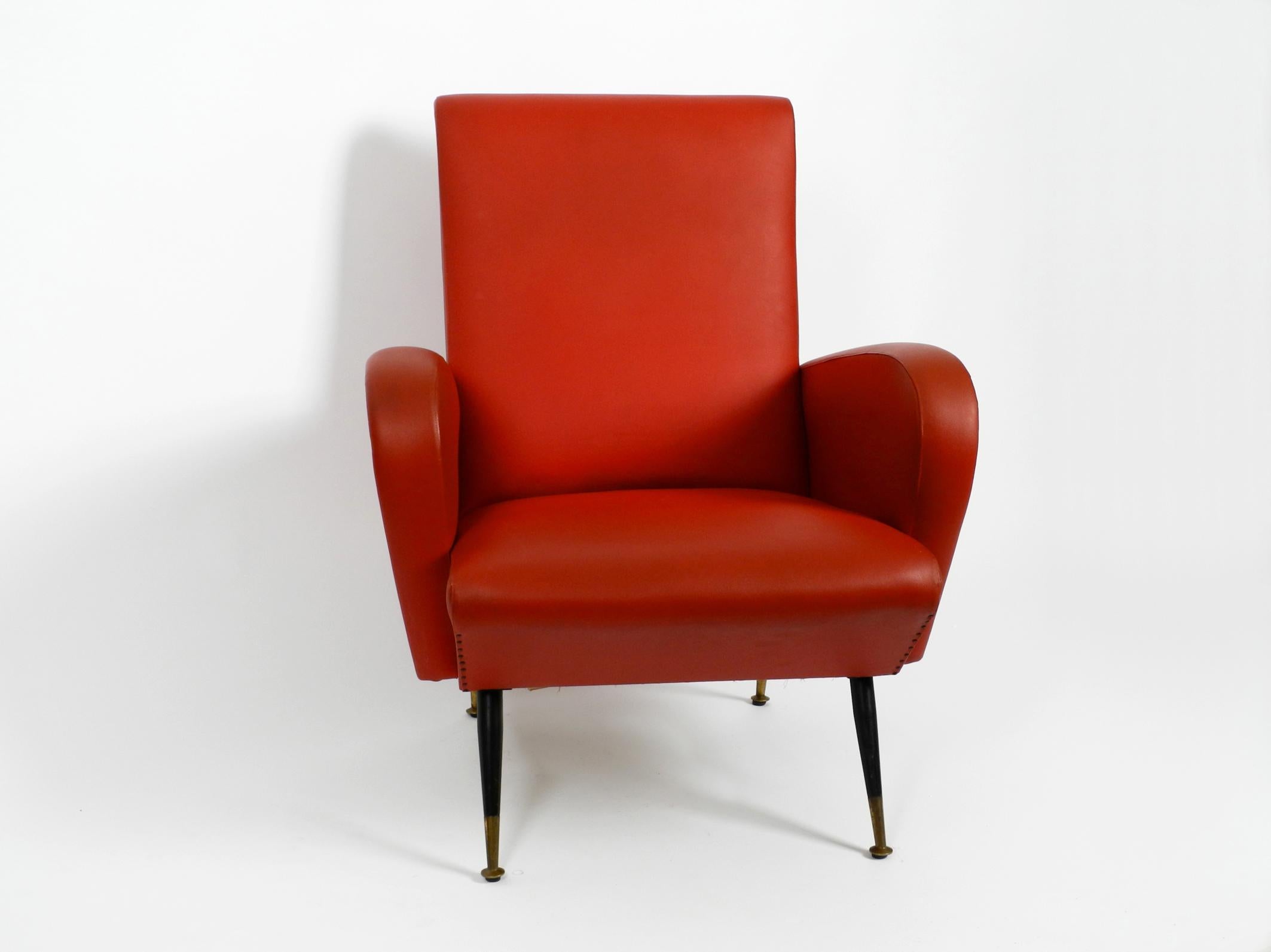 Mid-20th Century Italian Midcentury Lounge Chair with Red Original Faux Leather Cover