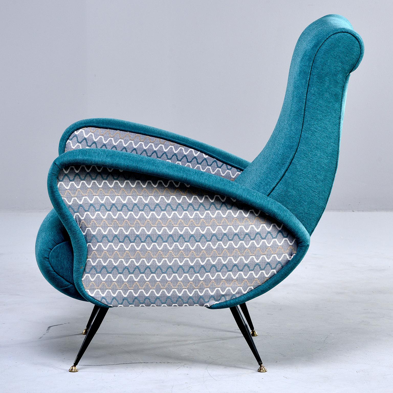 Metal Italian Mid Century Lounge Chair with Two-Tone Upholstery
