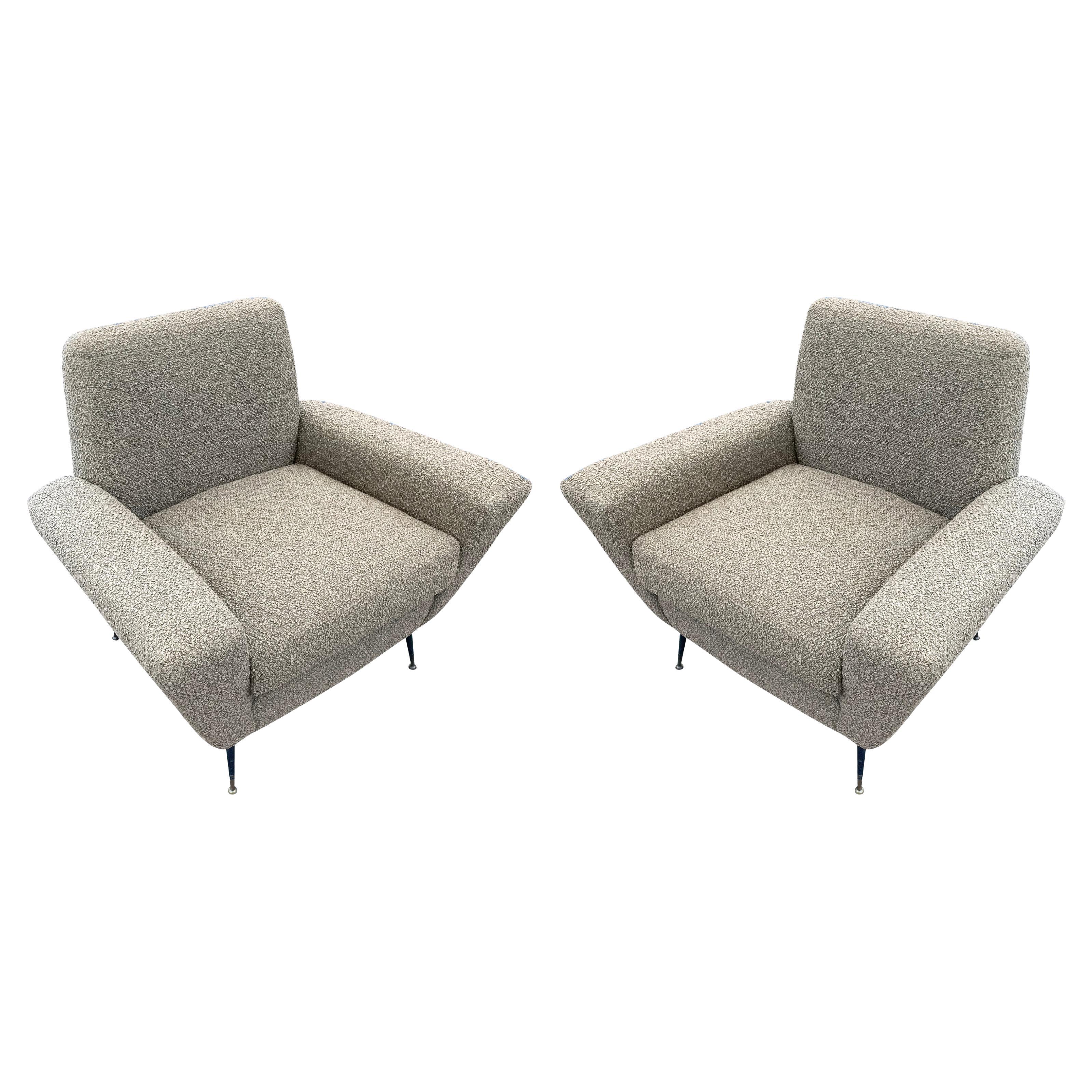 Italian Midcentury Lounge Chairs by Lenzi For Sale