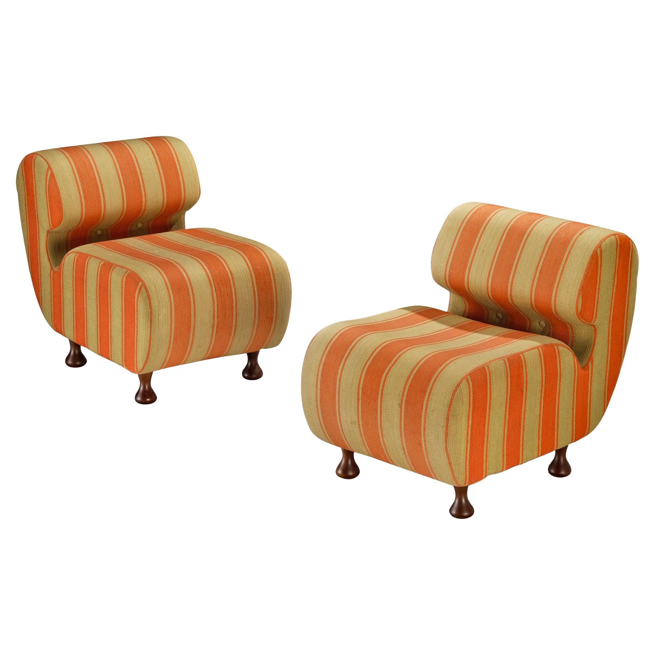 Italian Mid-Century Lounge Chairs in Striped Fabric
