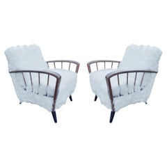 Italian Mid-Century Lounge Chairs with Faux Fur