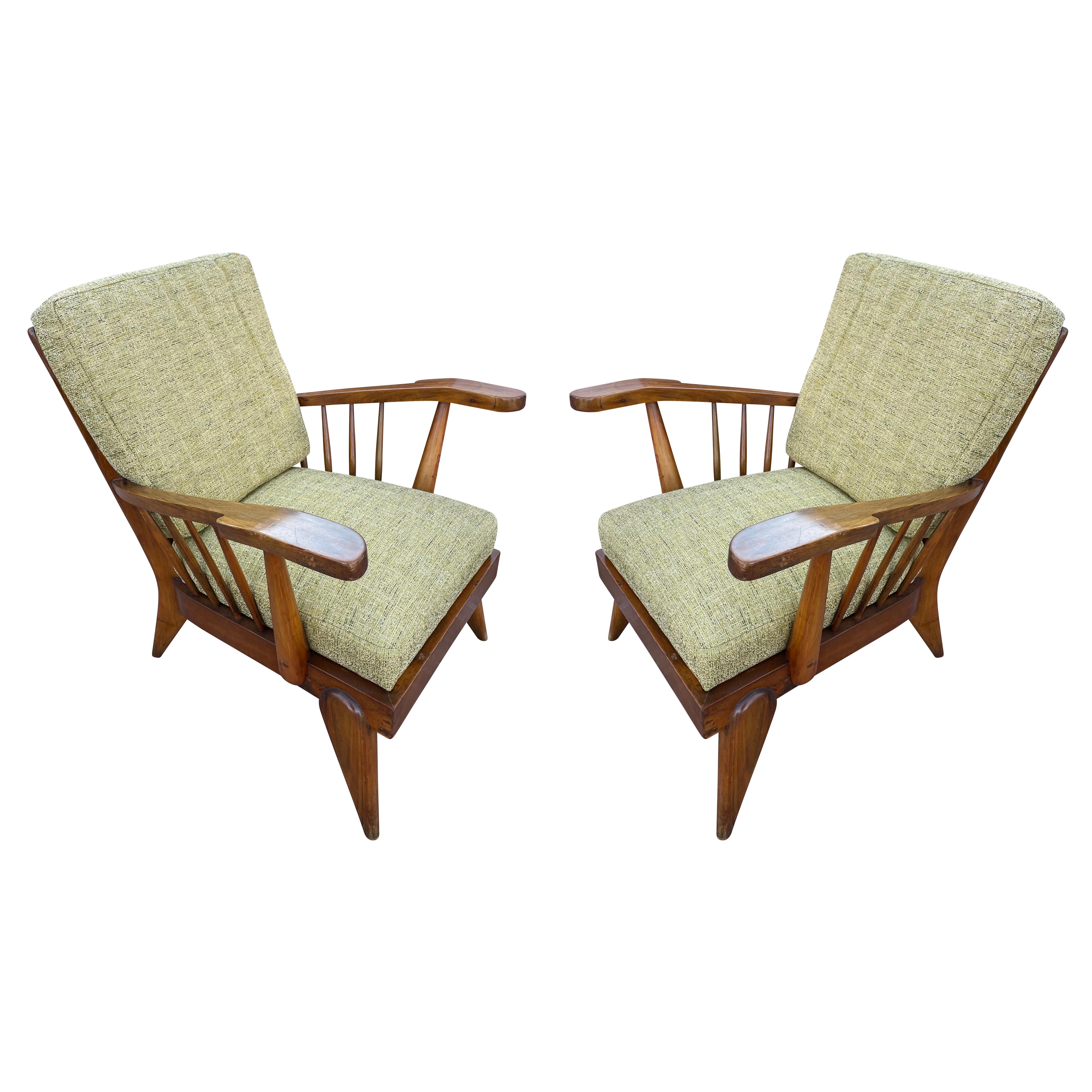 Italian midcentury lounge chairs with wood framing.
$6,500.00
Italian midcentury armchairs with wood framing and mustard colored cushions. Price for the pair-sold individually on request.

Condition: Minor wear consistent with age and