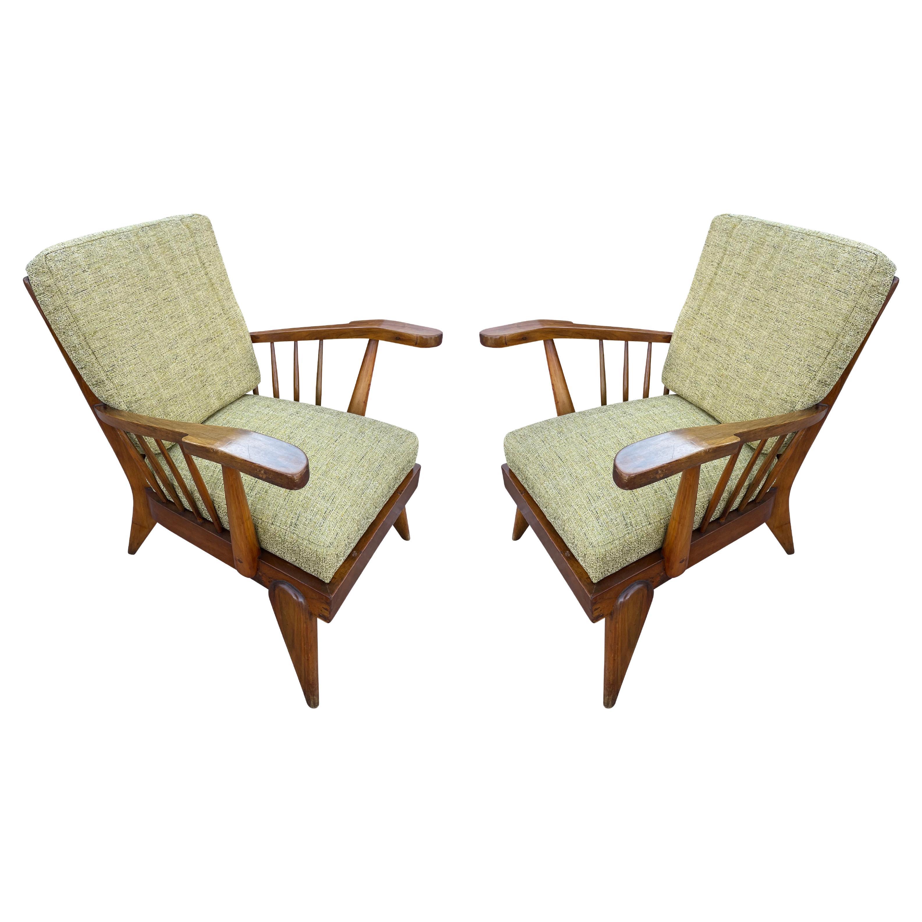 Italian Mid-Century Lounge Chairs with Wood Framing