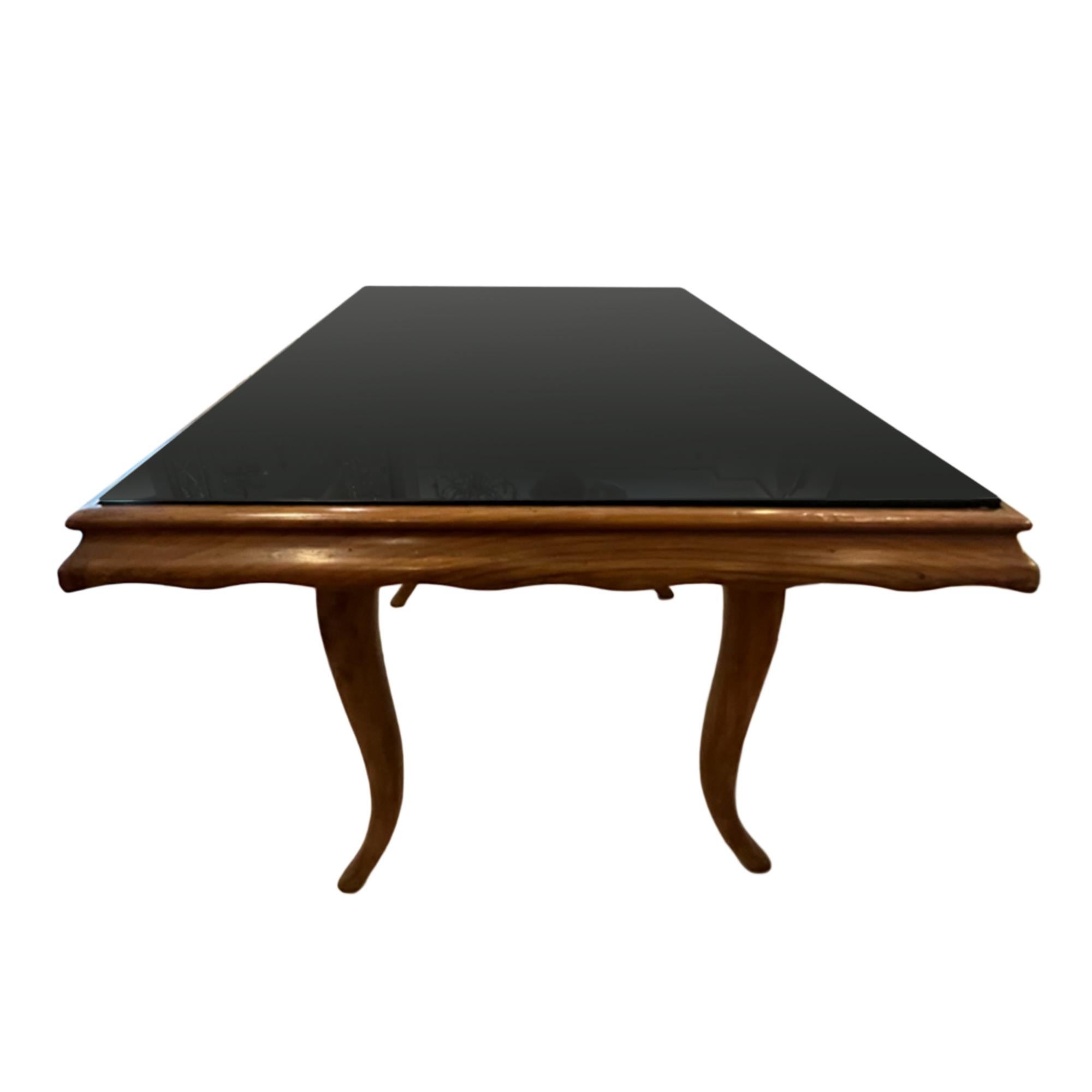 Mid-Century Modern Italian Mid-Century Low Table with Black Glass Top For Sale