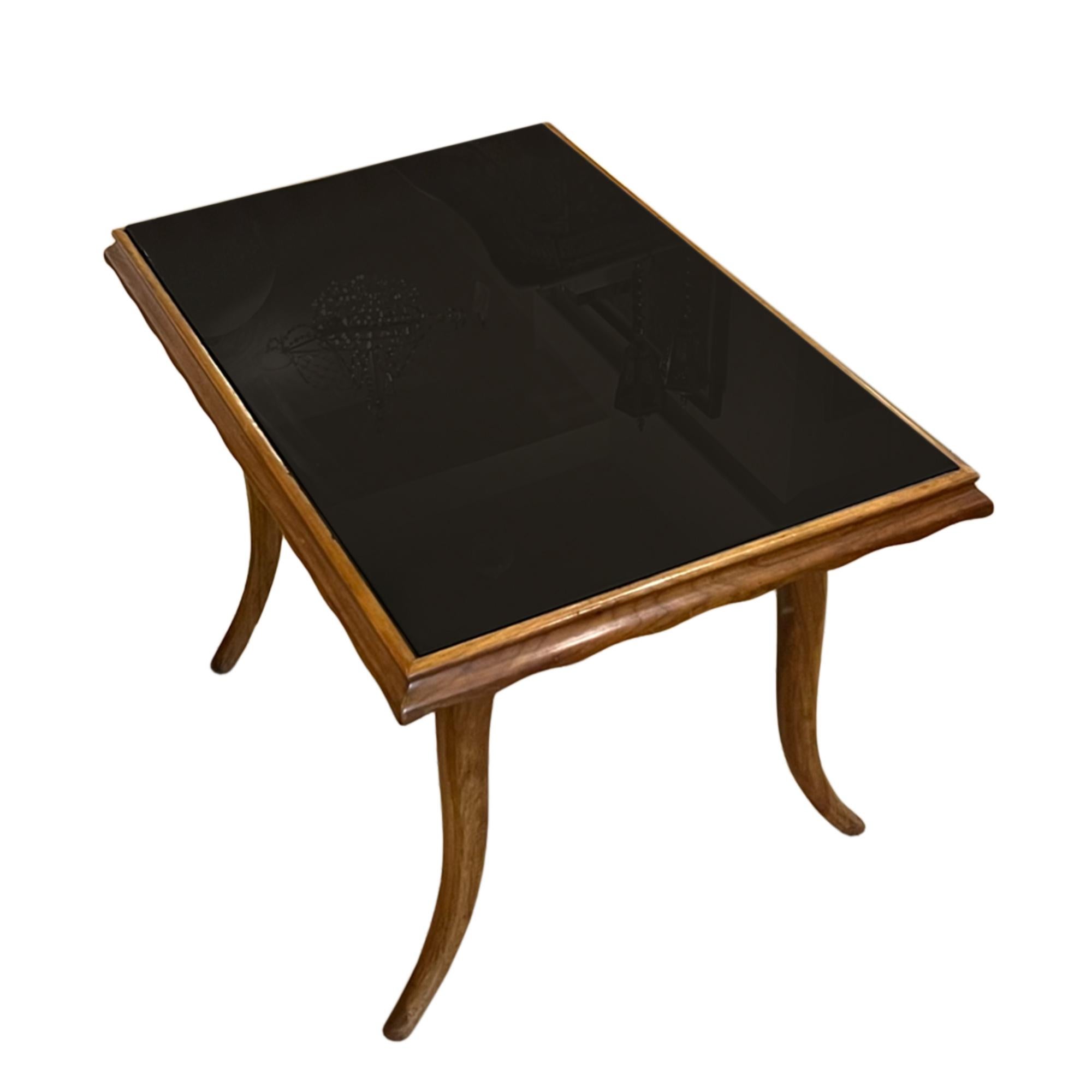 Italian Mid-Century Low Table with Black Glass Top In Good Condition For Sale In London, GB