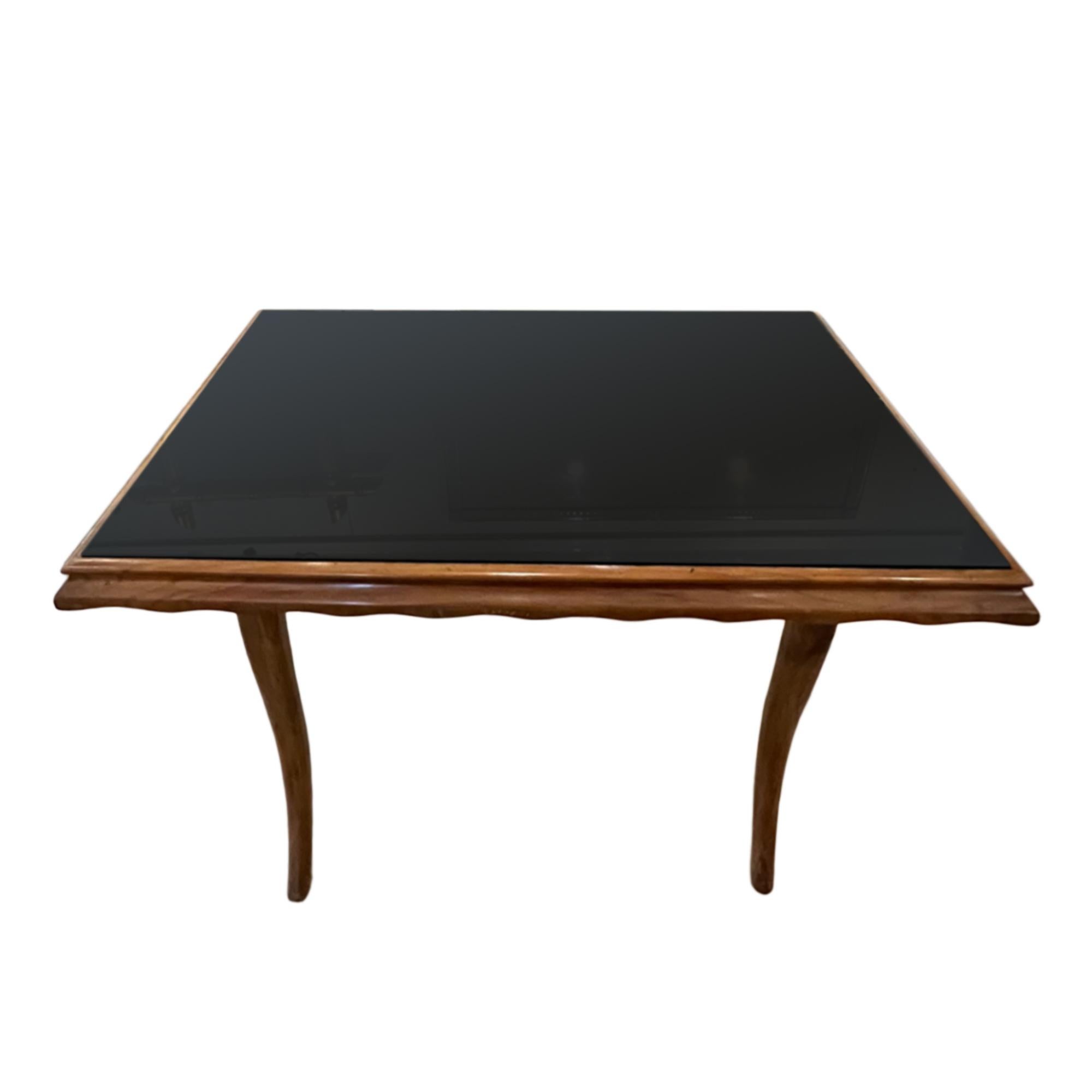 Italian Mid-Century Low Table with Black Glass Top For Sale 1