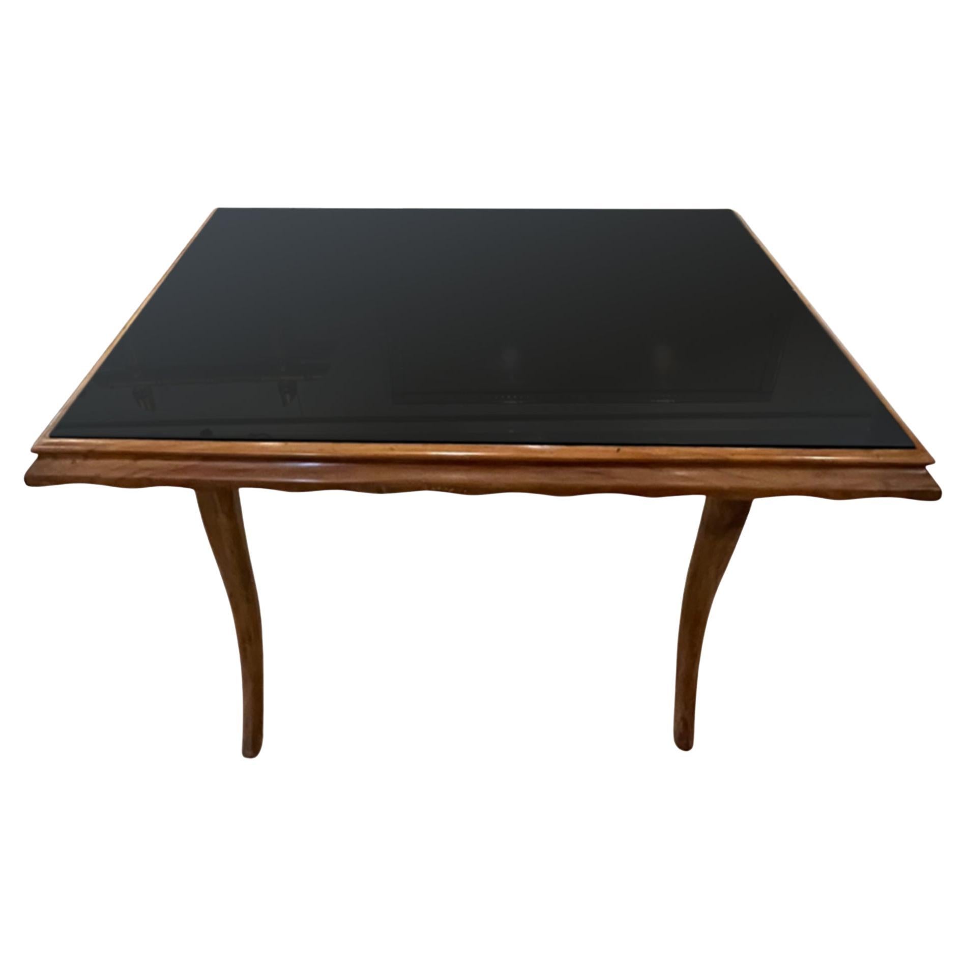 Italian Mid-Century Low Table with Black Glass Top For Sale