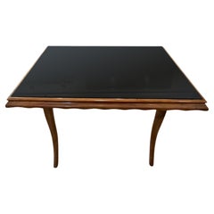 Retro Italian Mid-Century Low Table with Black Glass Top