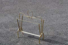 Italian Midcentury Magazine Rack Brass Gold Italian Design Transparent Glass