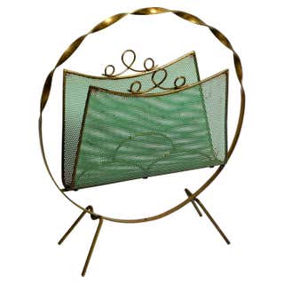 Mid-Century Modern Rocking Chair Made of Black Painted Metal and Rattan ...