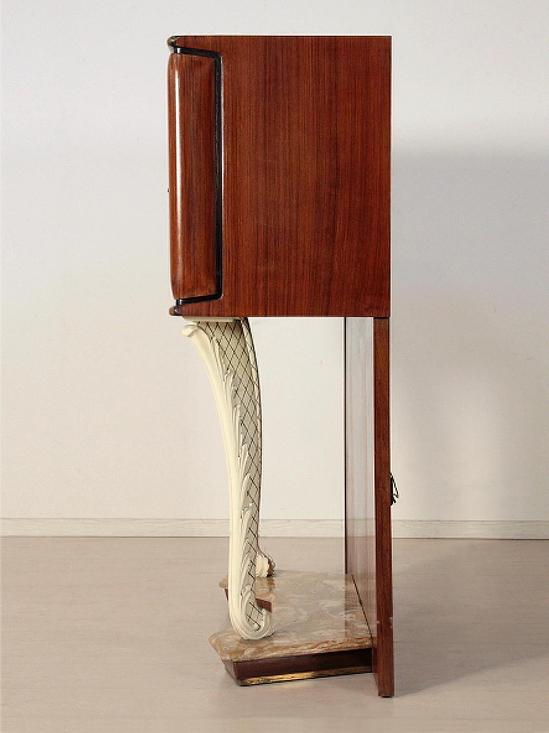 Mirror Italian Mid-Century Mahogany Bar Cabinet Vittorio Dassi Style, 1950s For Sale