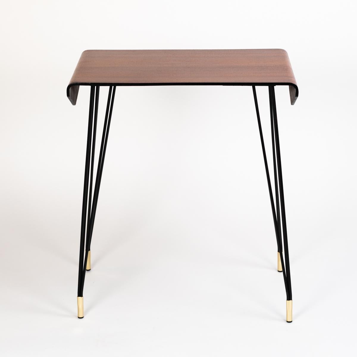 Hand-Crafted Italian Mid-Century Mahogany Desk - Console - Table Iron Legs, Brass Caps 1960s For Sale