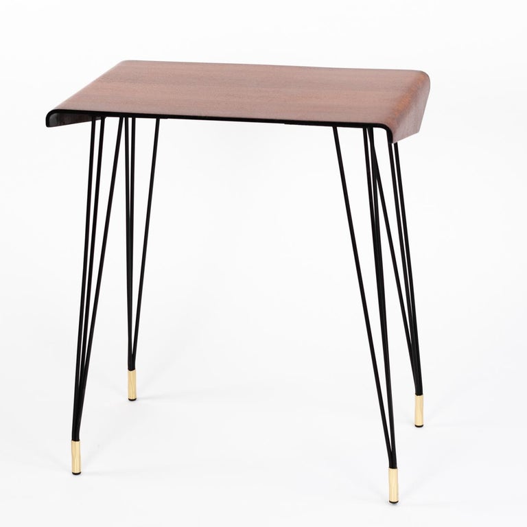 Italian MidCentury Mahogany Desk Console Table Iron Legs, Brass