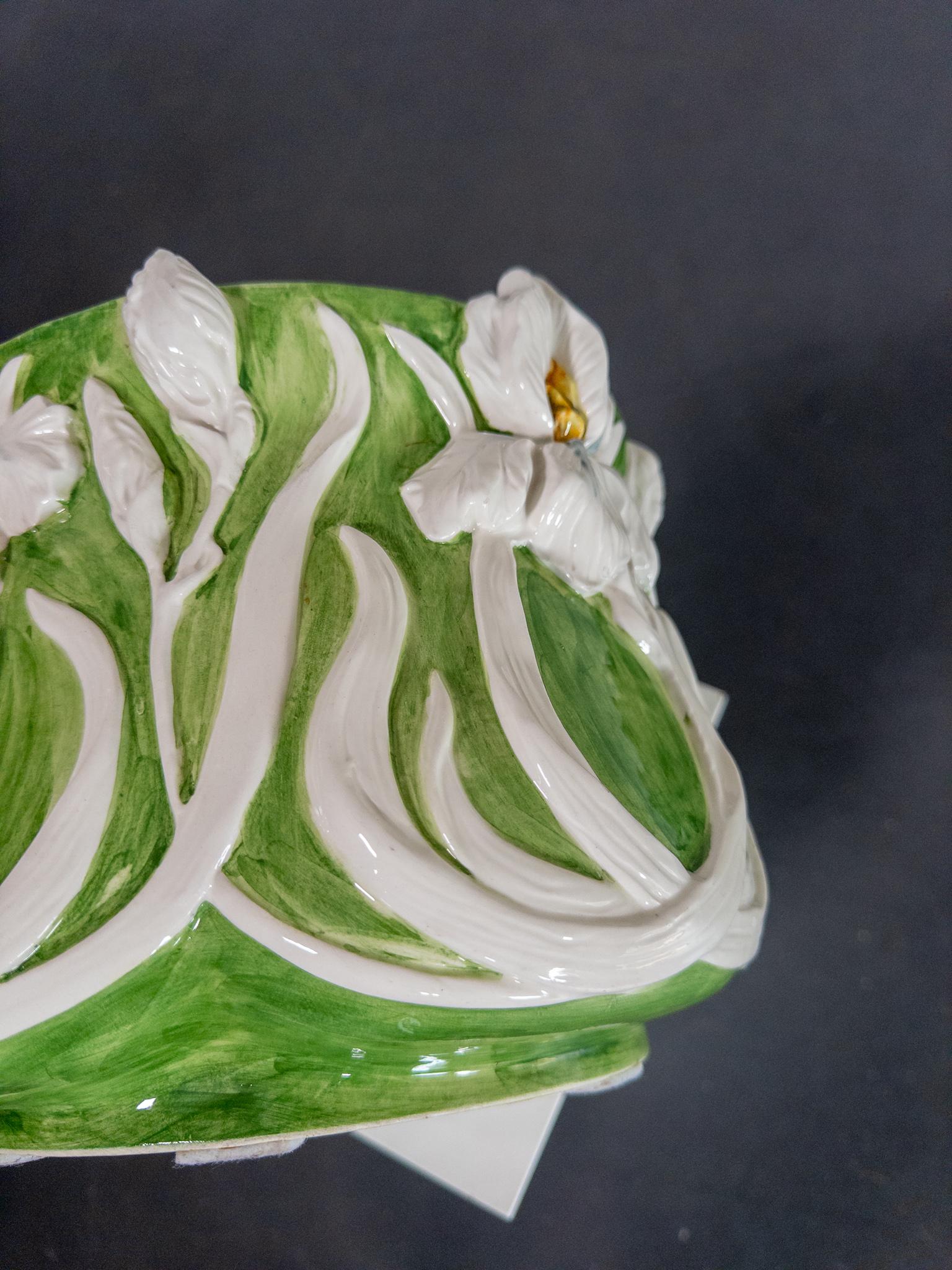 Italian Mid-Century Majolica Cachepot with Iris Relief, c. 1950s–70s For Sale 6