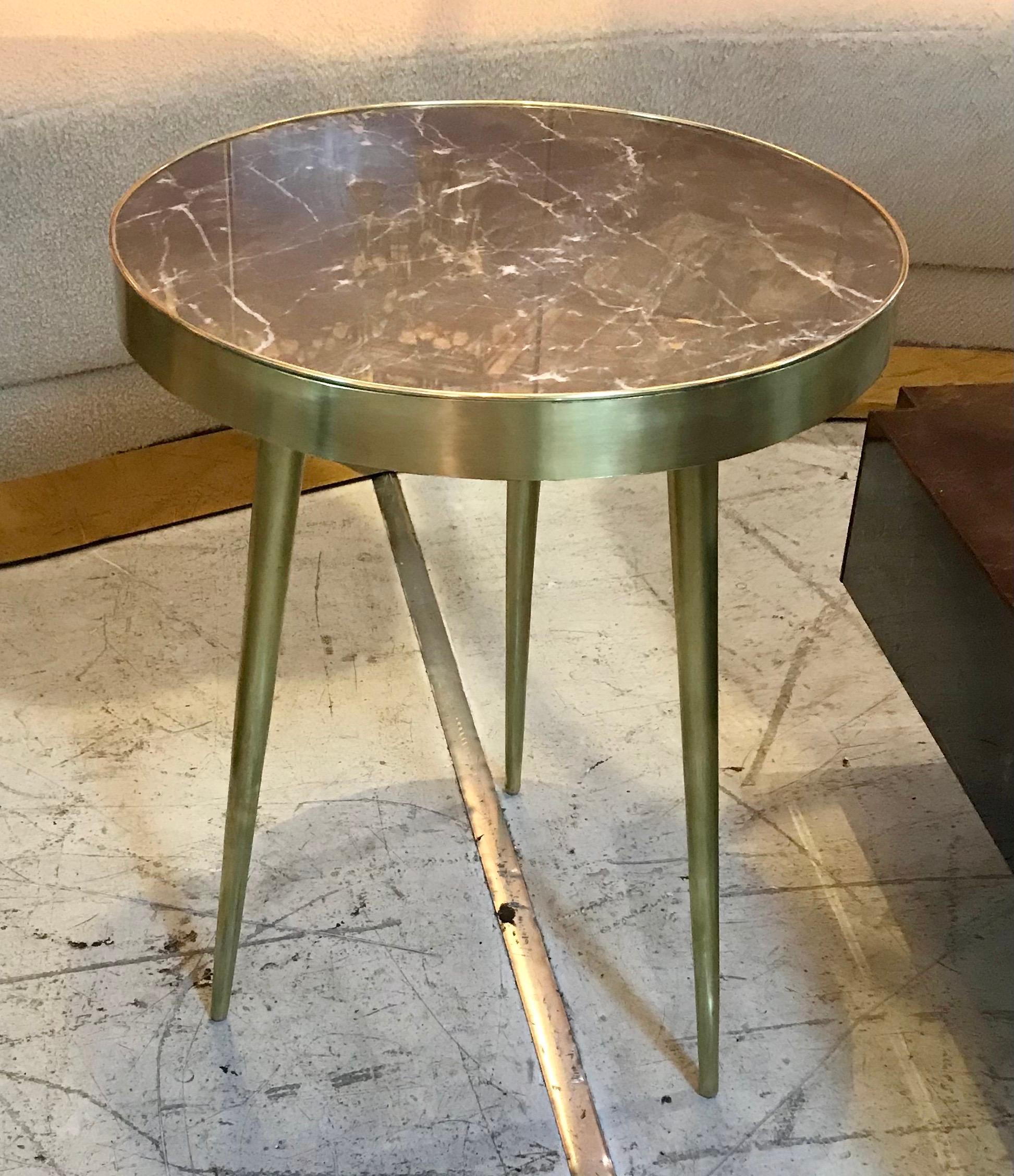Italian Midcentury Marble and Brass Side Tables In Good Condition For Sale In Miami, FL