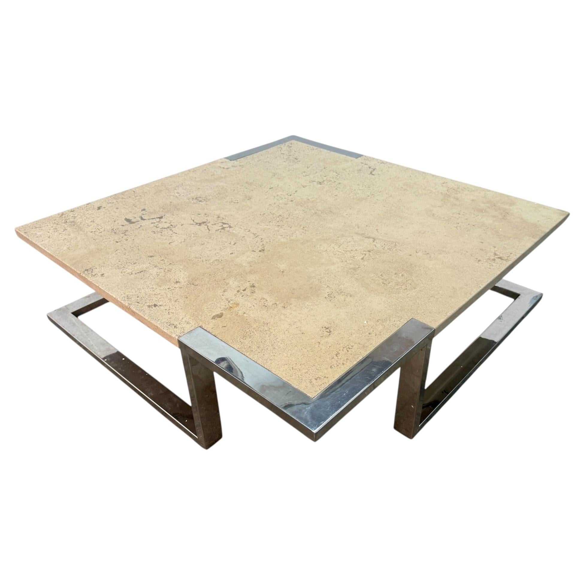 Romeo Rega for Adriana Asti Marble and Chrome Coffee Table, 1970s For Sale