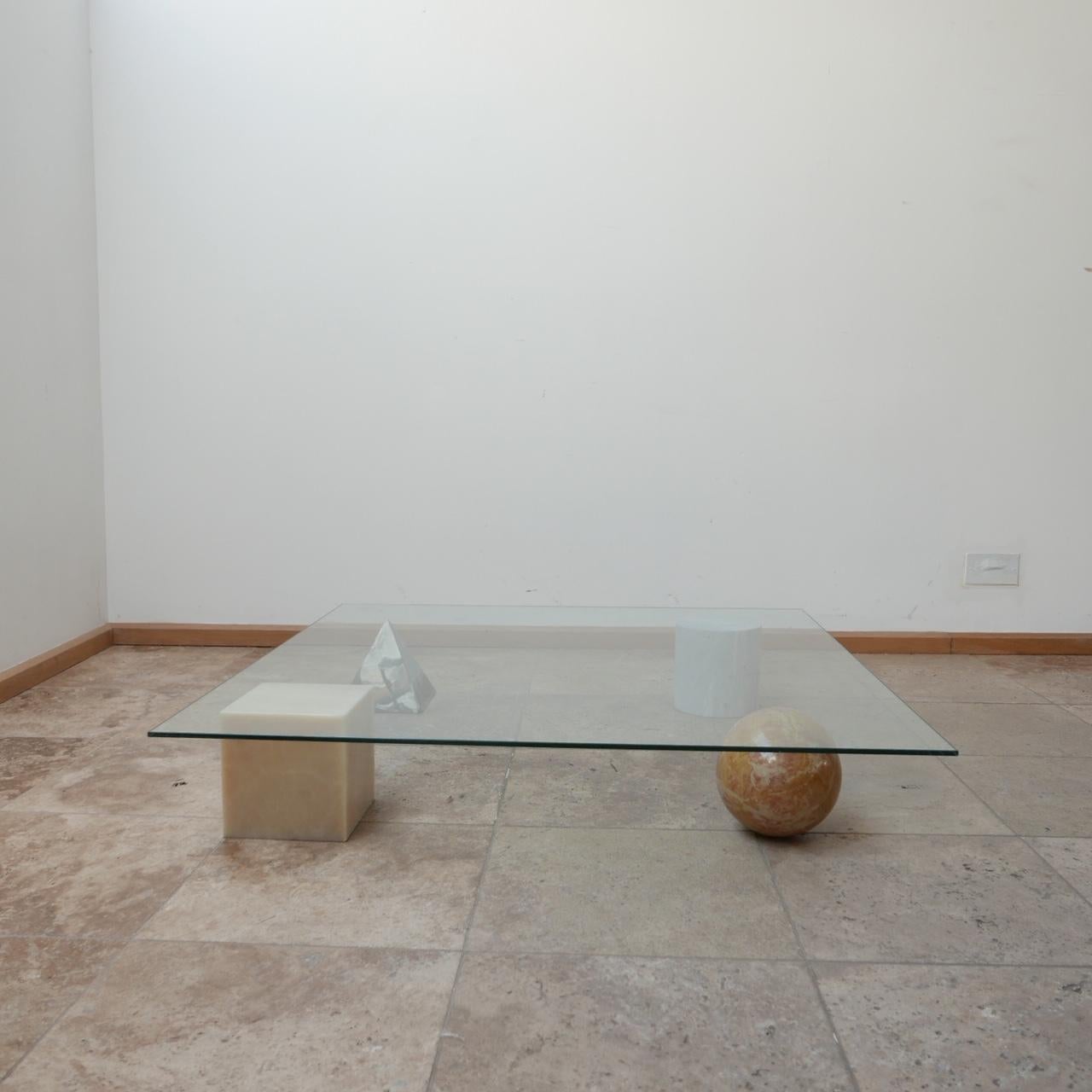 Italian Mid-Century Marble and Glass Vignelli Coffee Table 6