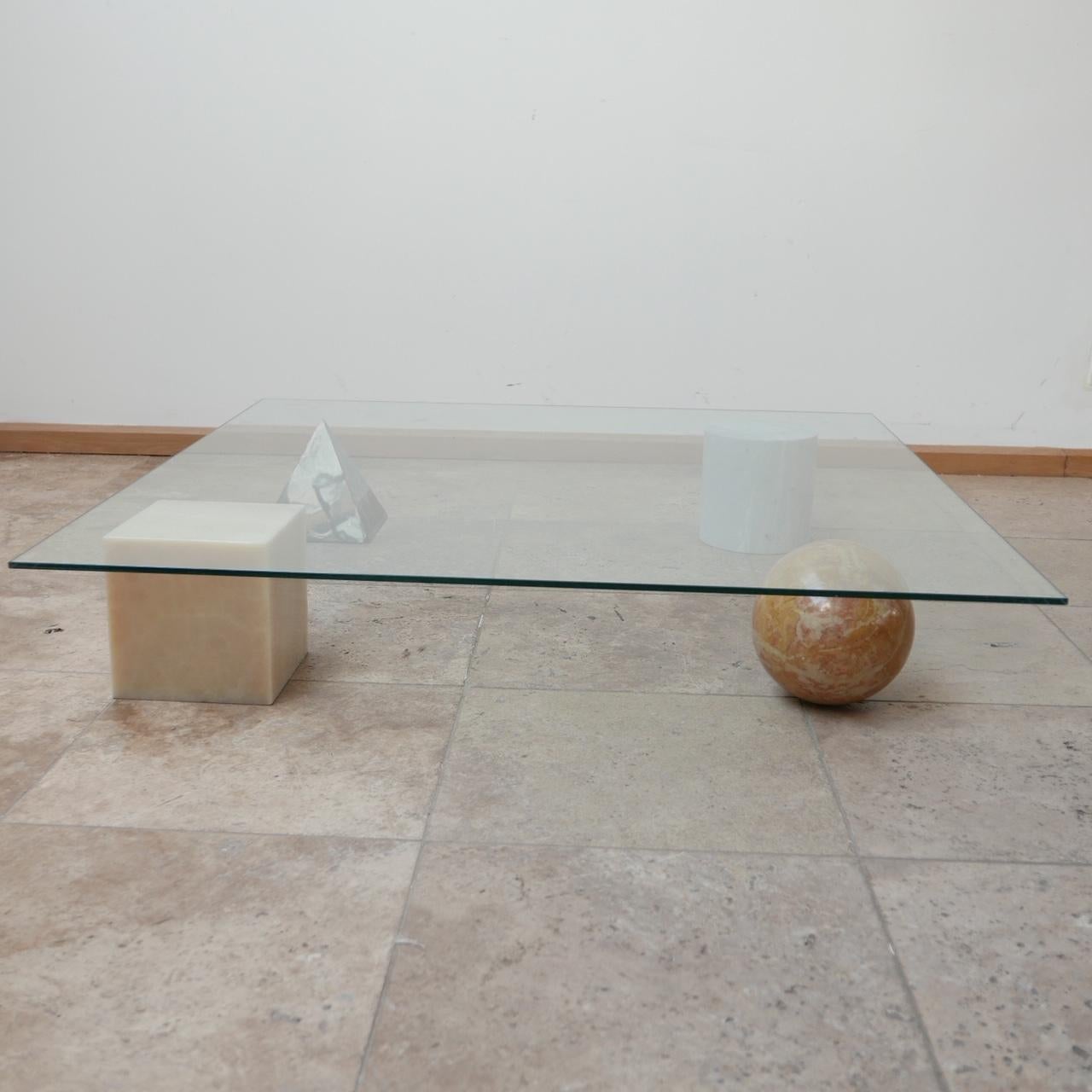 Italian Mid-Century Marble and Glass Vignelli Coffee Table 5
