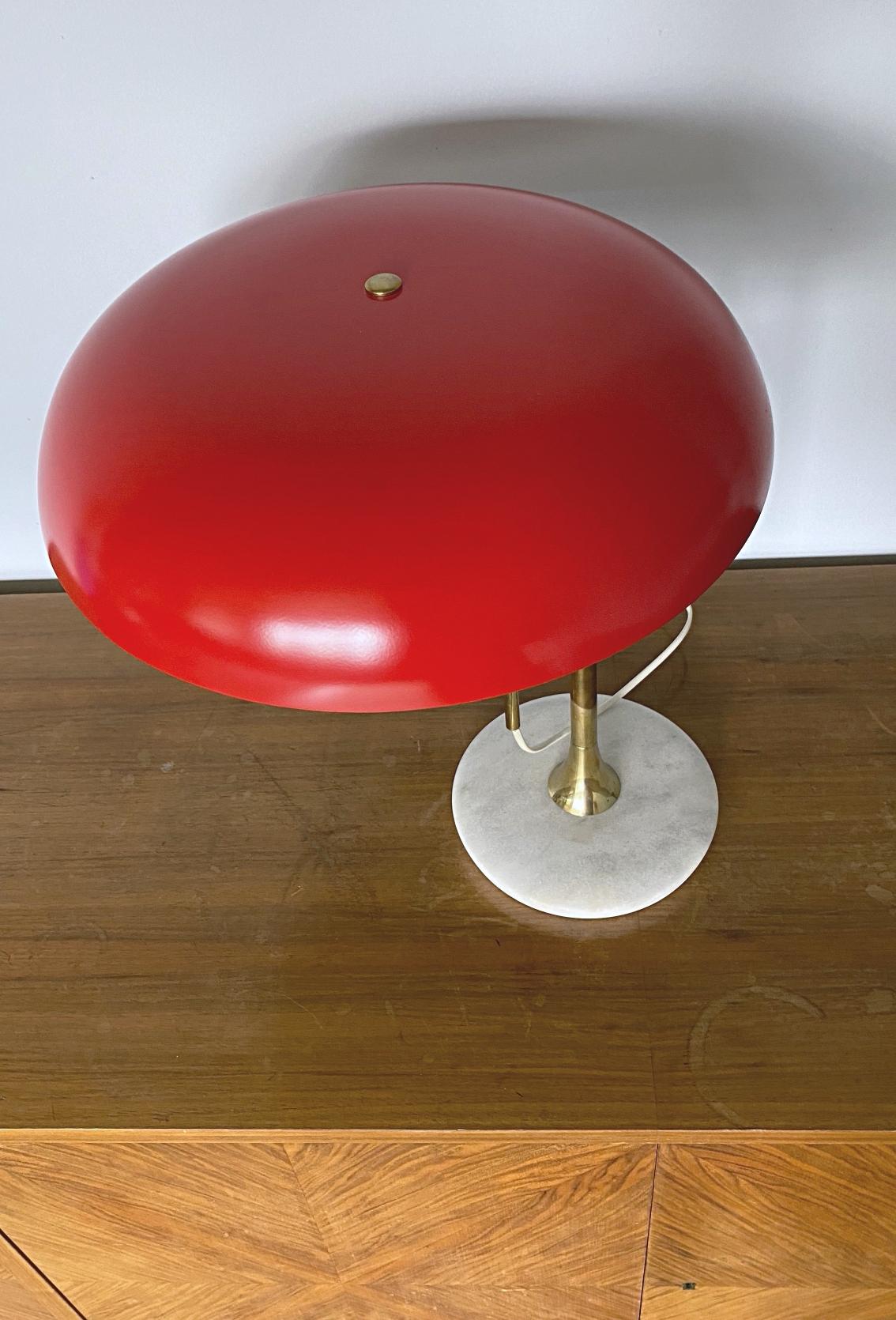 Italian Midcentury Marble Based Brass Designer Table Lamp, 1950s, Italy 5