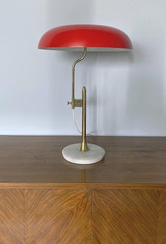 Italian Midcentury Marble Based Brass Designer Table Lamp, 1950s, Italy