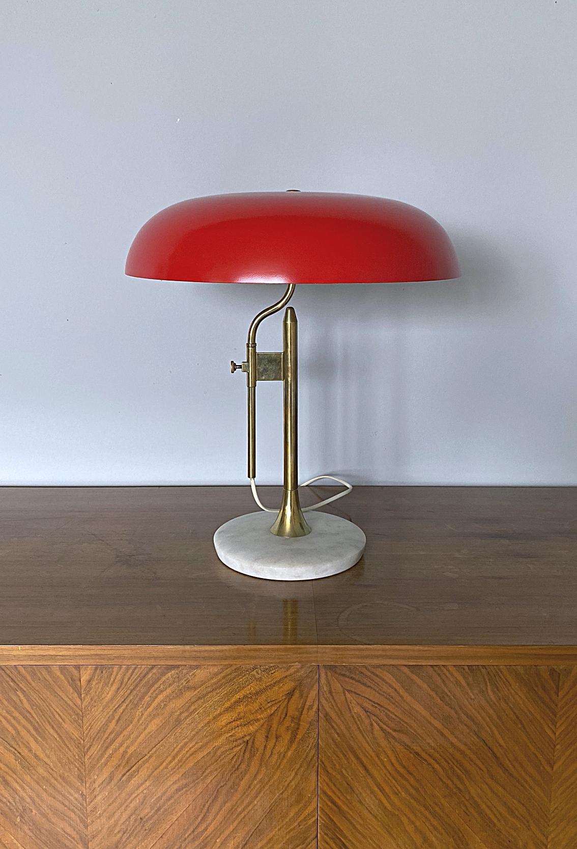 Mid-Century Modern Italian Midcentury Marble Based Brass Designer Table Lamp, 1950s, Italy