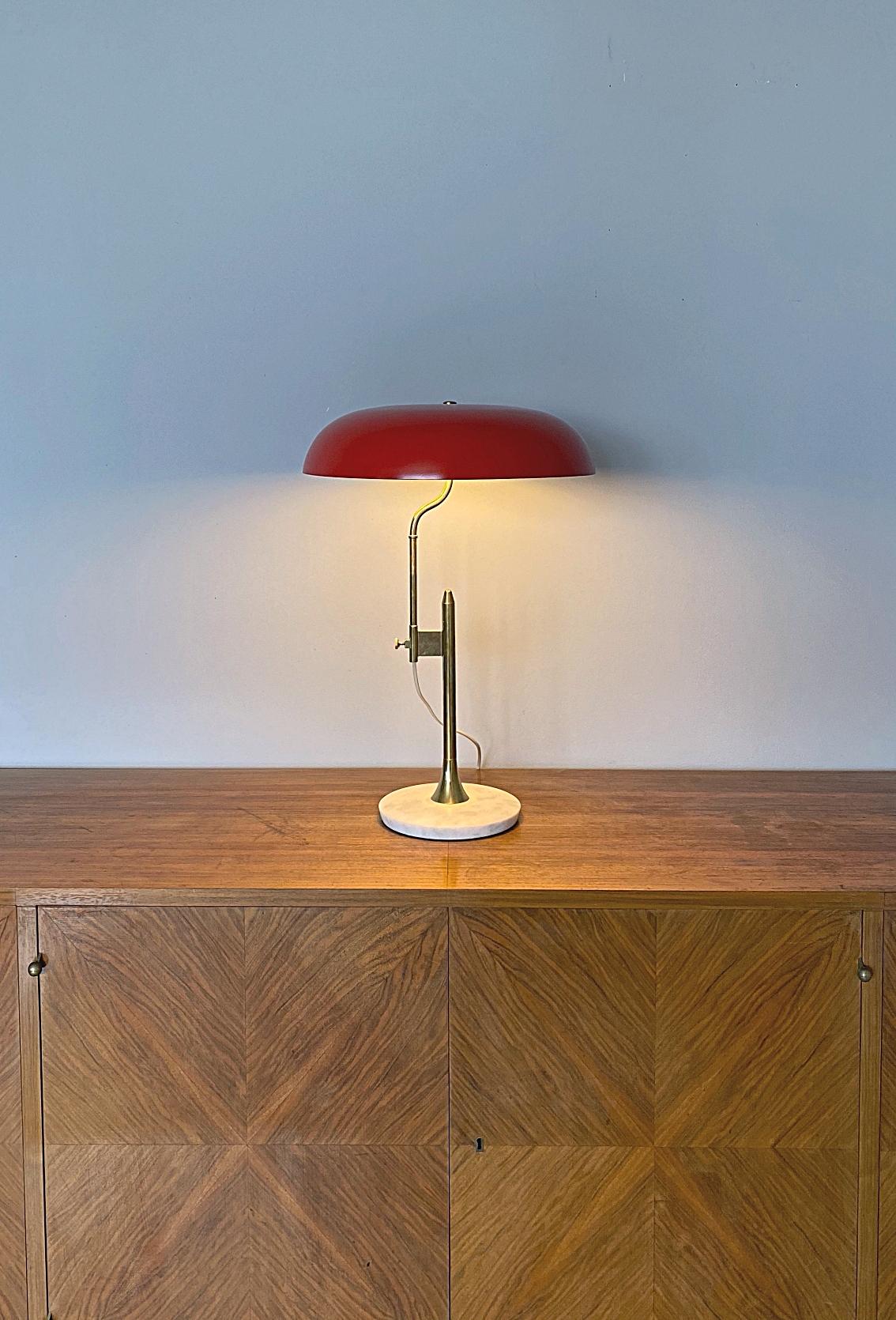 20th Century Italian Midcentury Marble Based Brass Designer Table Lamp, 1950s, Italy