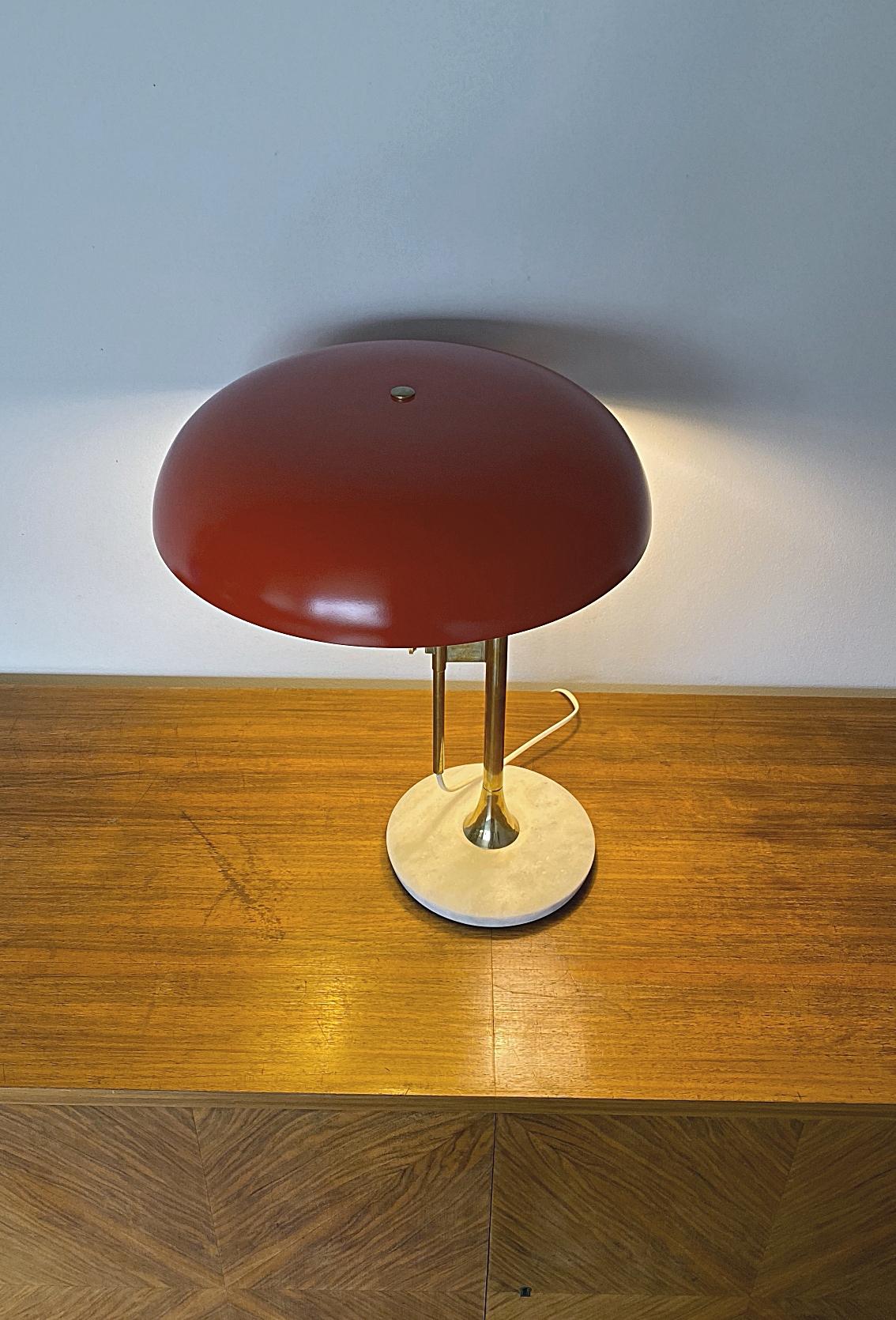 Italian Midcentury Marble Based Brass Designer Table Lamp, 1950s, Italy 2