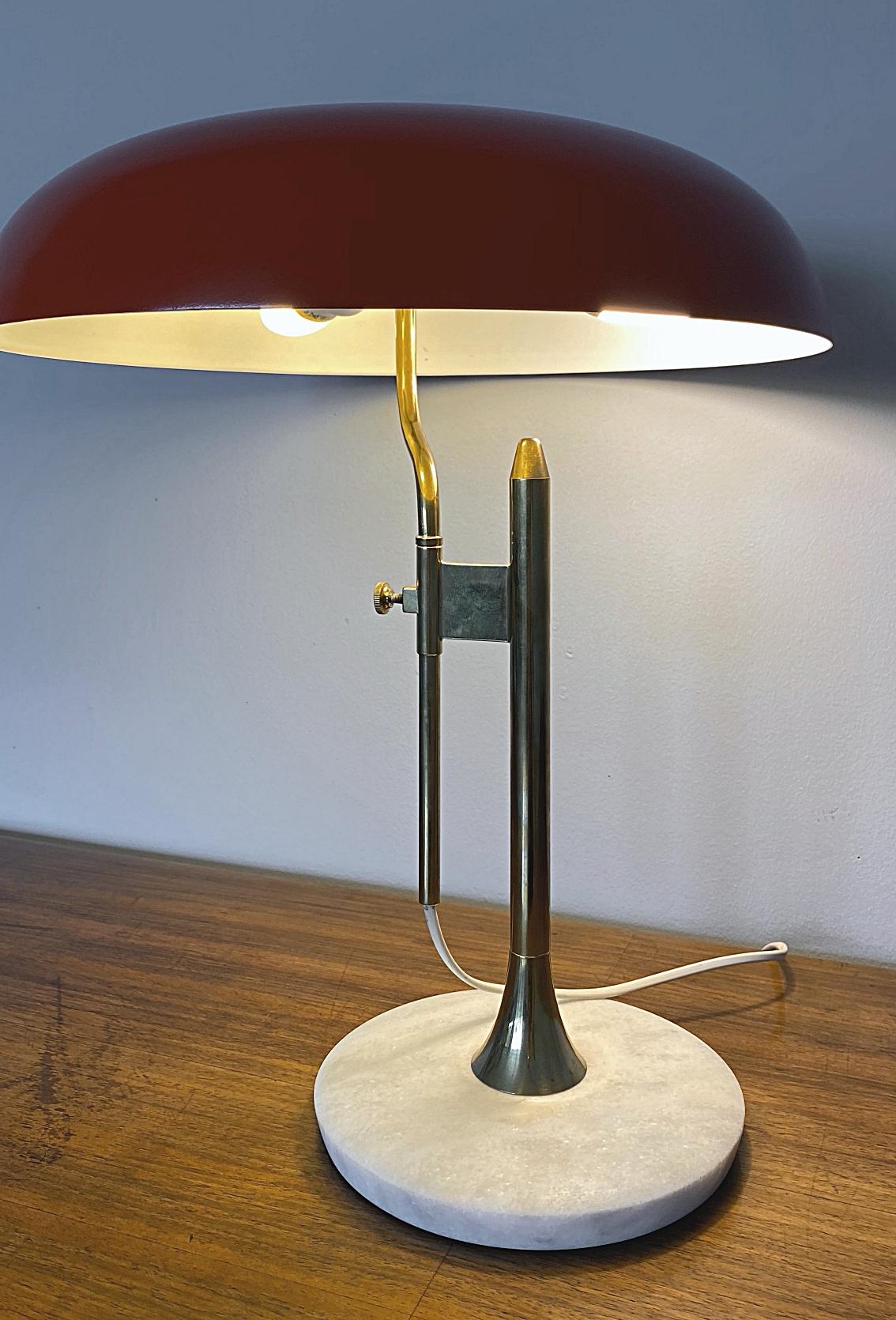 Italian Midcentury Marble Based Brass Designer Table Lamp, 1950s, Italy 3