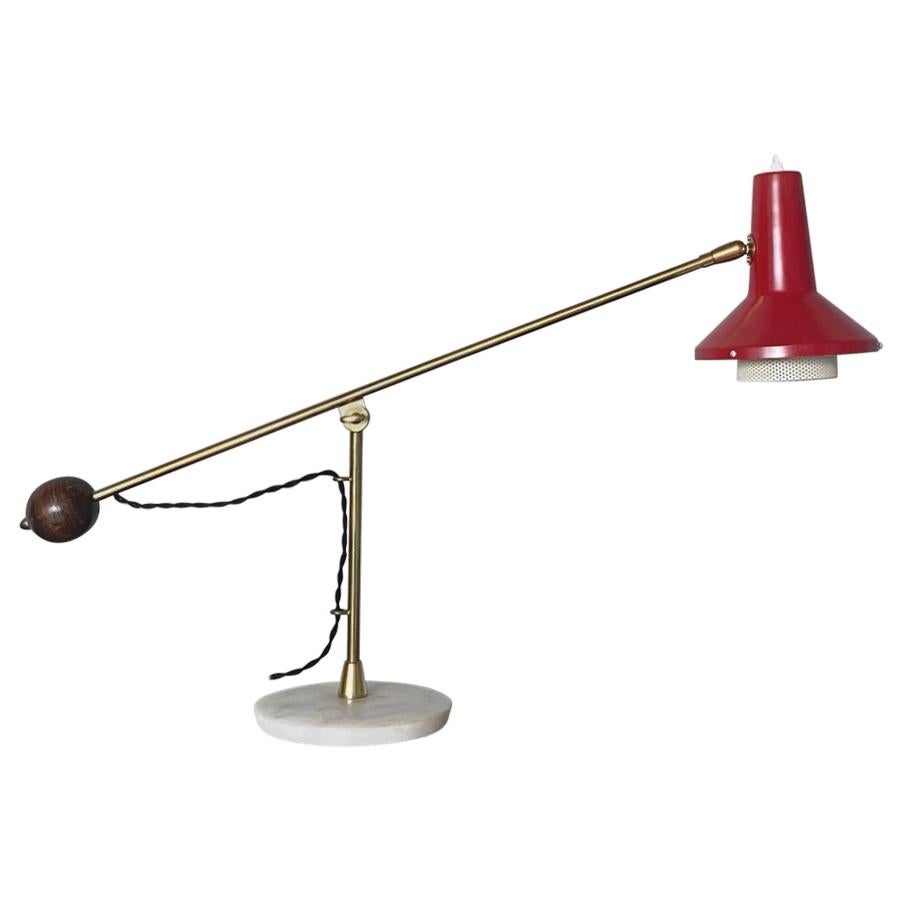 Italian Midcentury Marble Based Brass Designer Table Lamp, 1950s, Italy