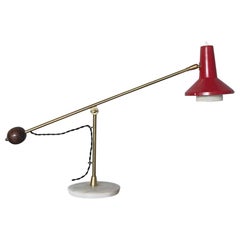 Retro Italian Midcentury Marble Based Brass Designer Table Lamp, 1950s, Italy