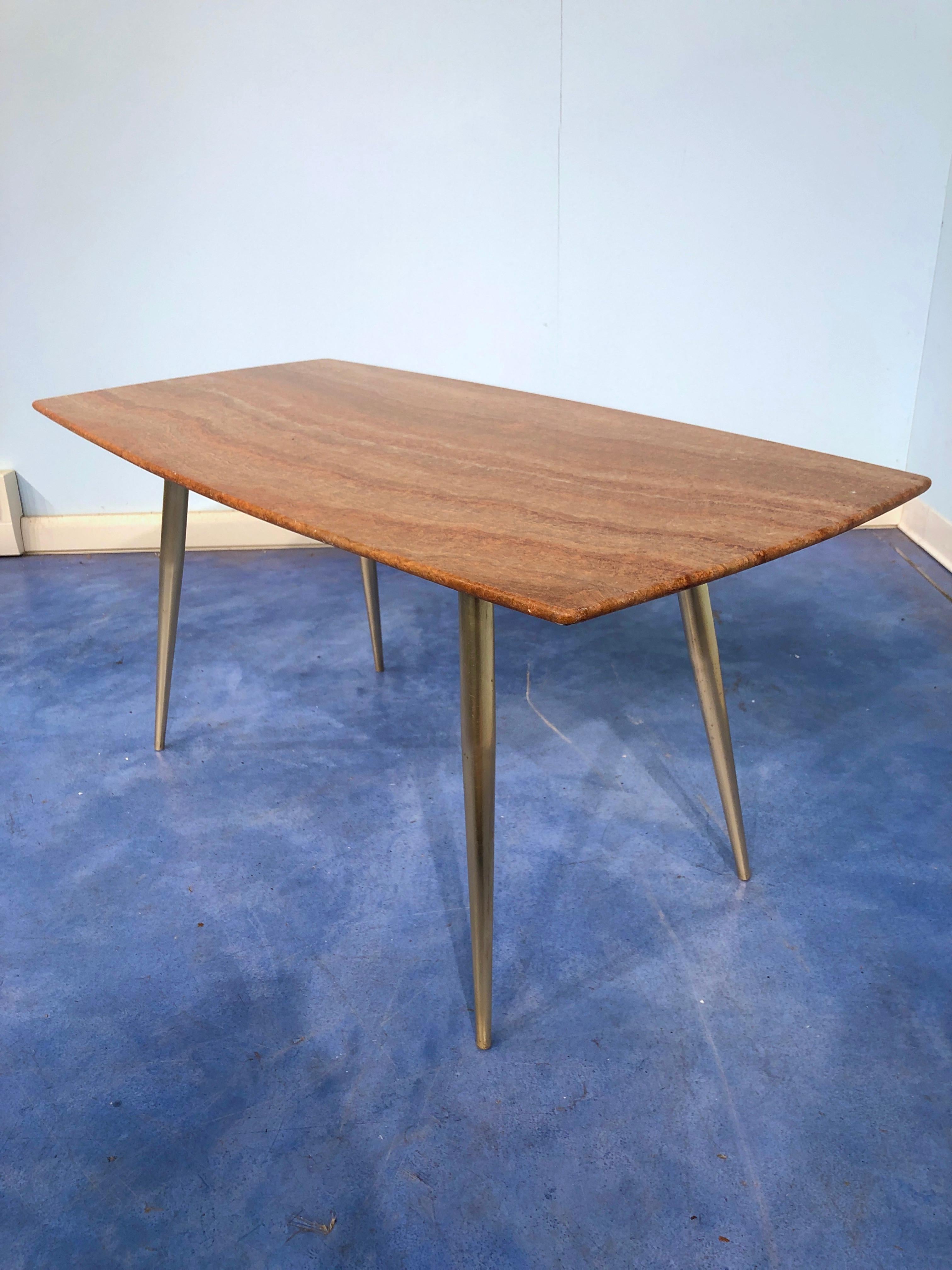 Italian Midcentury Orange Marble Coffee Table, 1950 For Sale 1