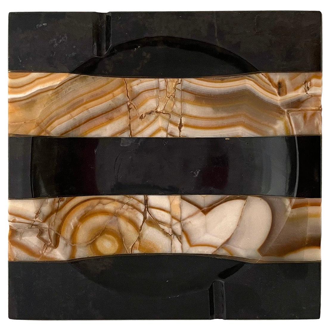 Italian Mid Century Marble & Onyx Catch All Ashtray For Sale