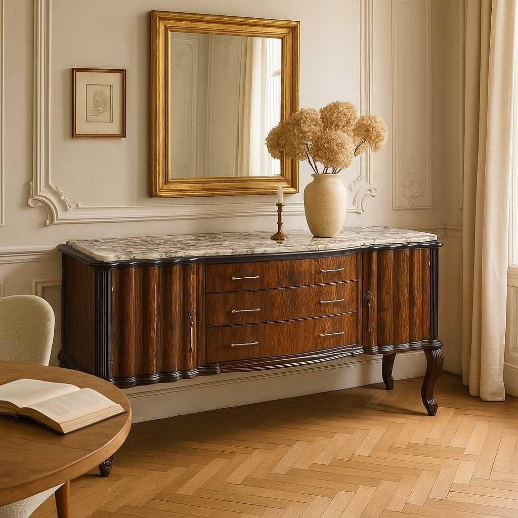 Neoclassical Revival Italian Mid-Century Marble-Top Sideboard by Mobilificio Scorza Ovada, 1950s For Sale