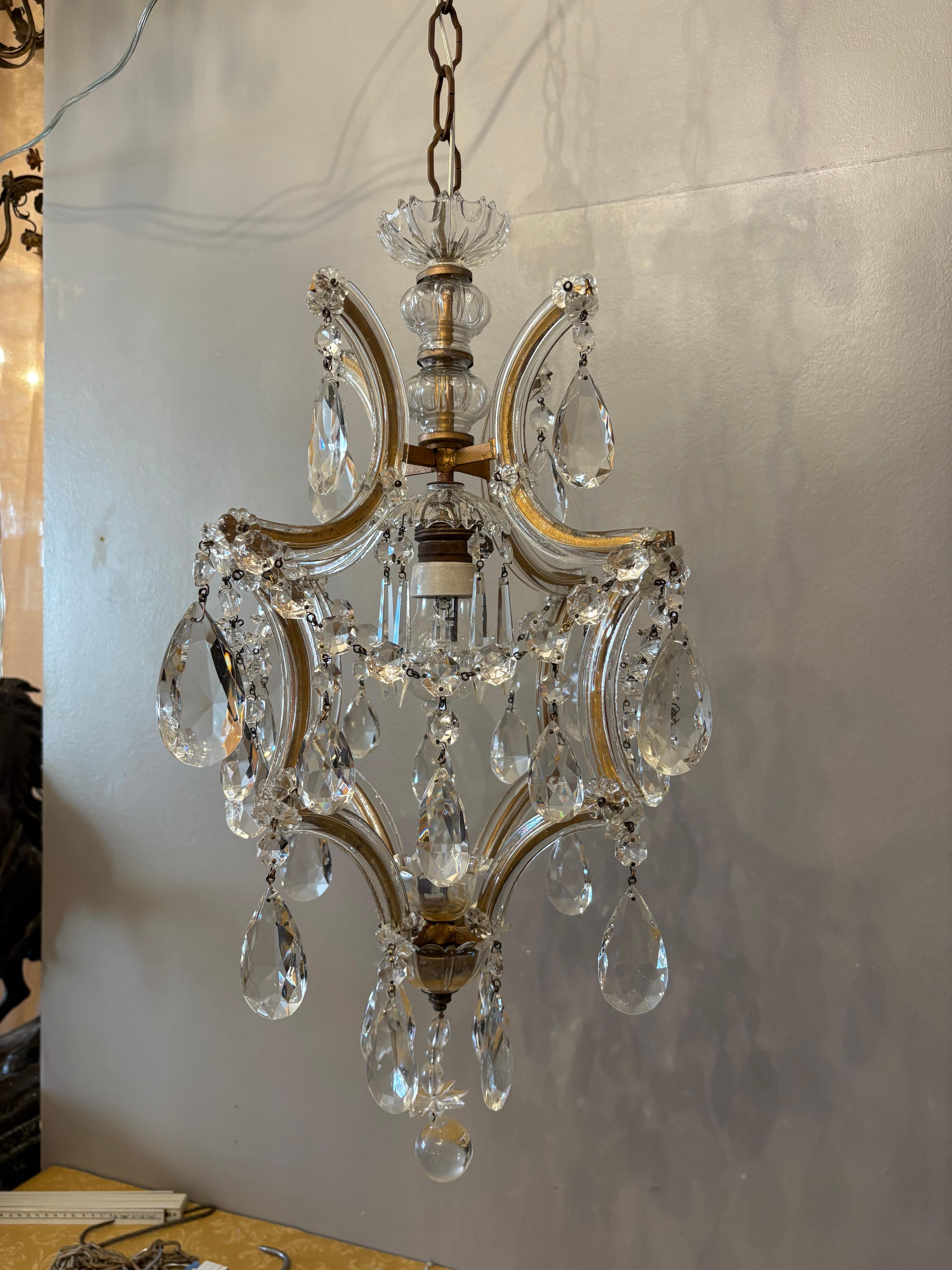 Italian Mid-Century Maria Theresa Crystal Chandelier In Good Condition For Sale In Los Angeles, CA