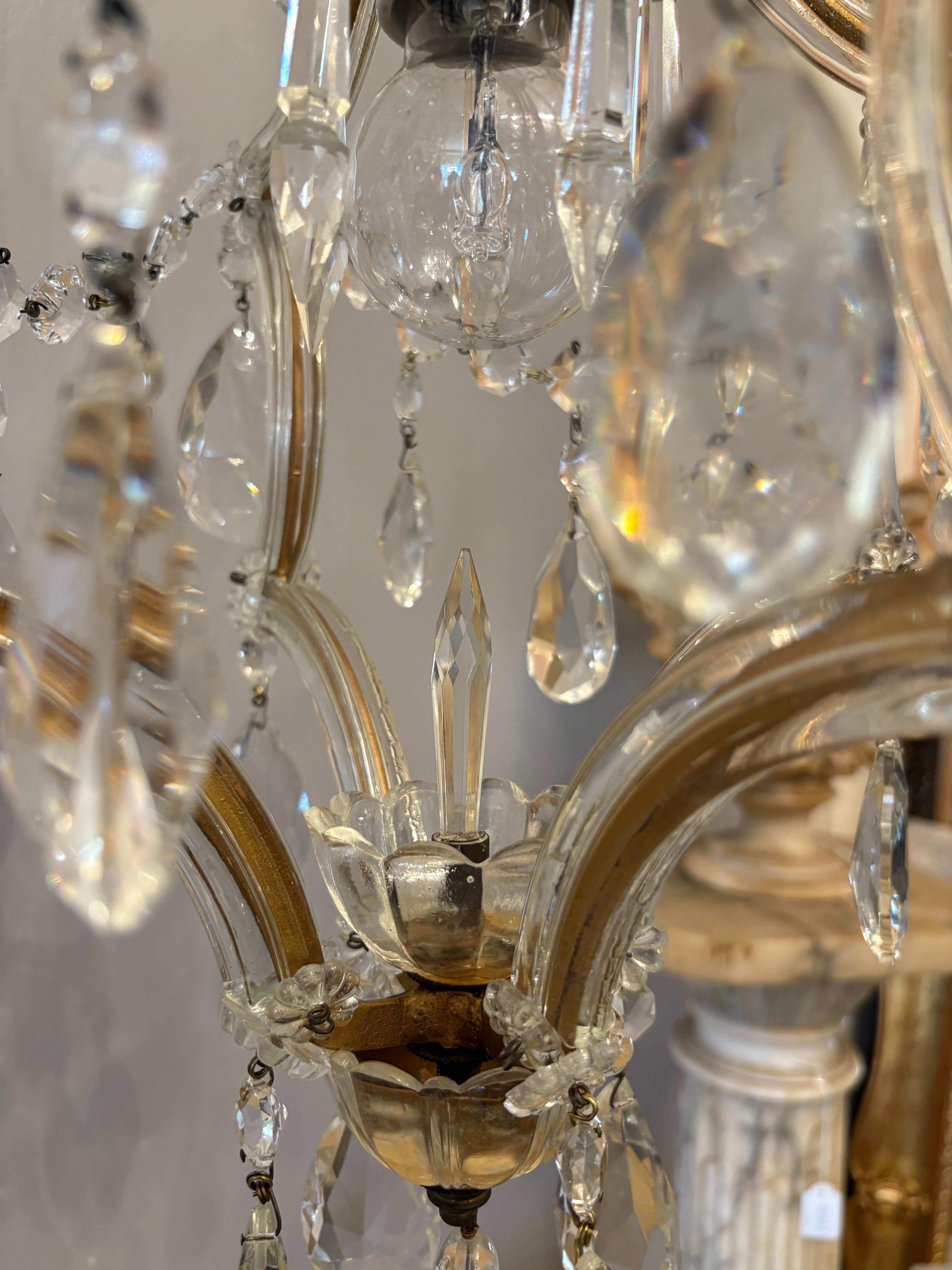 Brass Italian Mid-Century Maria Theresa Crystal Chandelier For Sale