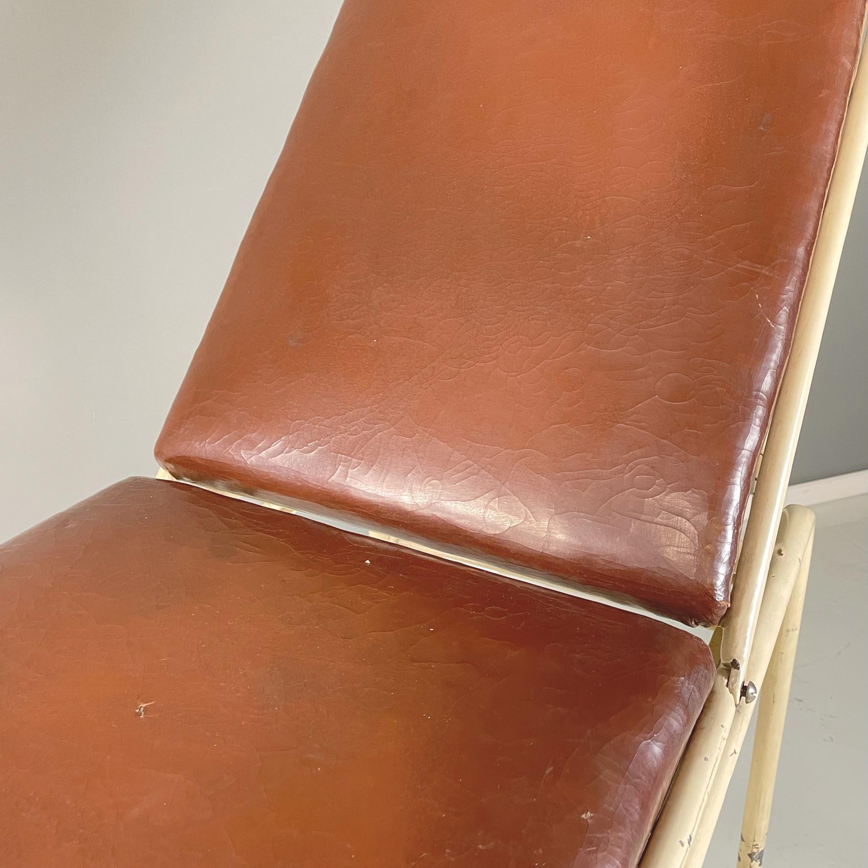 Italian Mid-Century Medical Laboratory Bed Brown Leather and White Metal, 1940s For Sale 2
