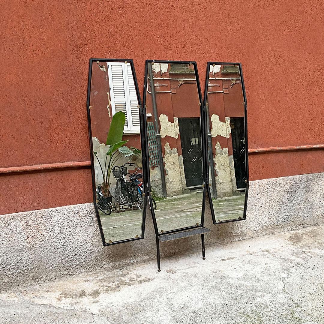 Mid-Century Modern Italian Mid-Century Metal Octagonal Frame with Closable Doors Wall Mirror, 1950s