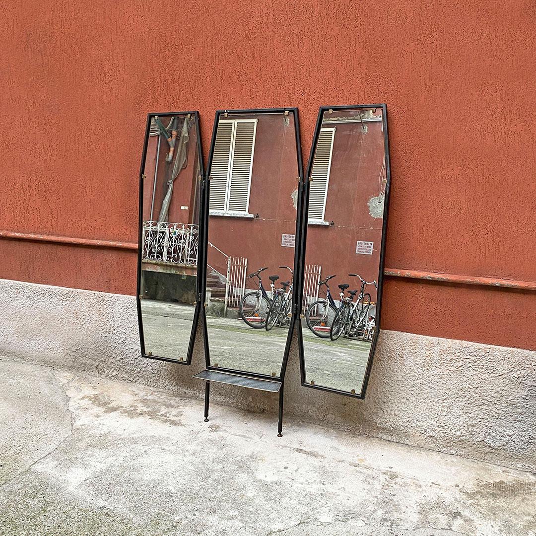 Mid-20th Century Italian Mid-Century Metal Octagonal Frame with Closable Doors Wall Mirror, 1950s